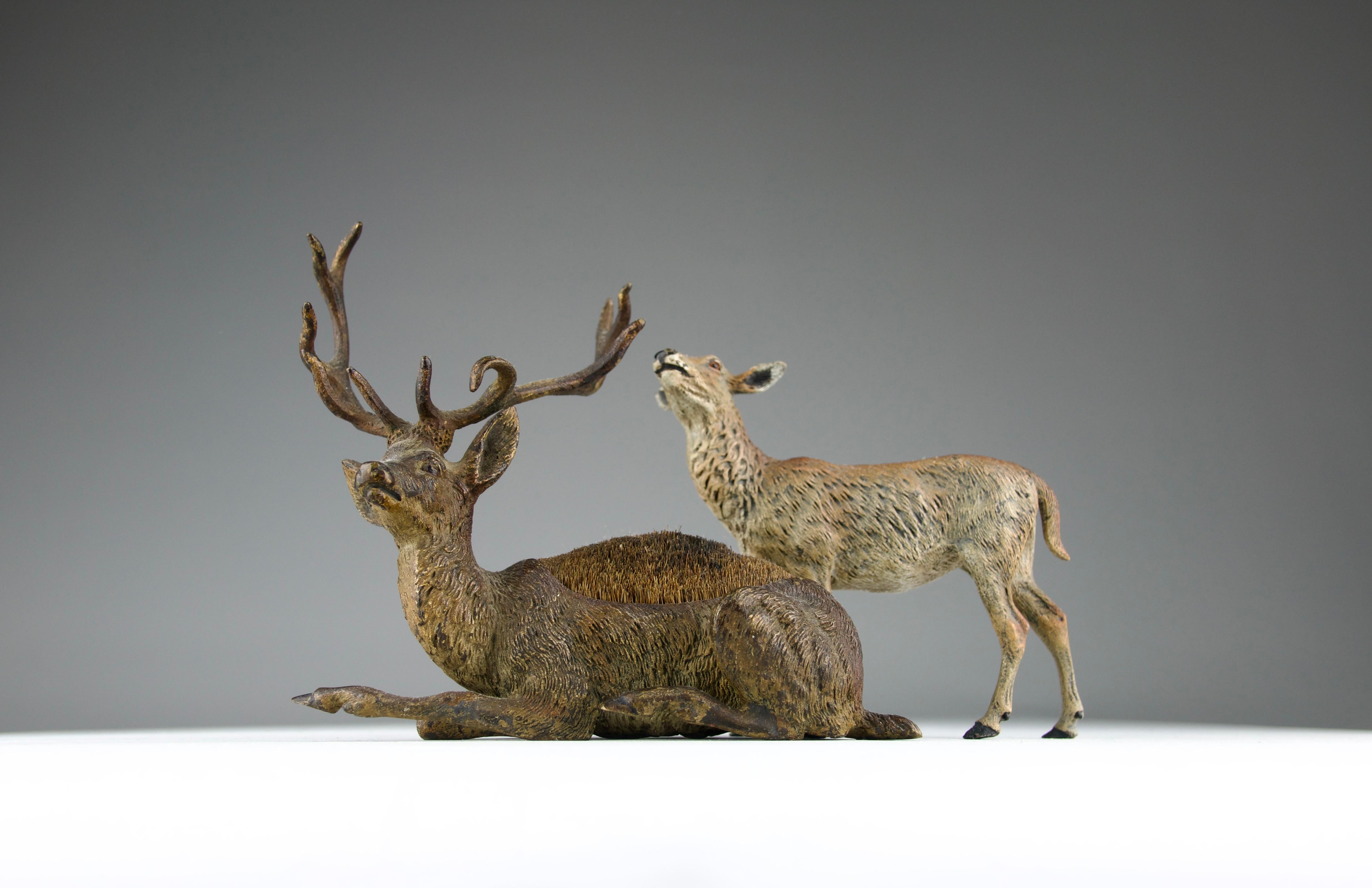 Romantic Vienna Bronzes, Deer and Doe Sculptures, 19th Century For Sale