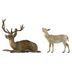 Antique Vienna Bronzes, Deer and Doe Sculptures, 19th Century