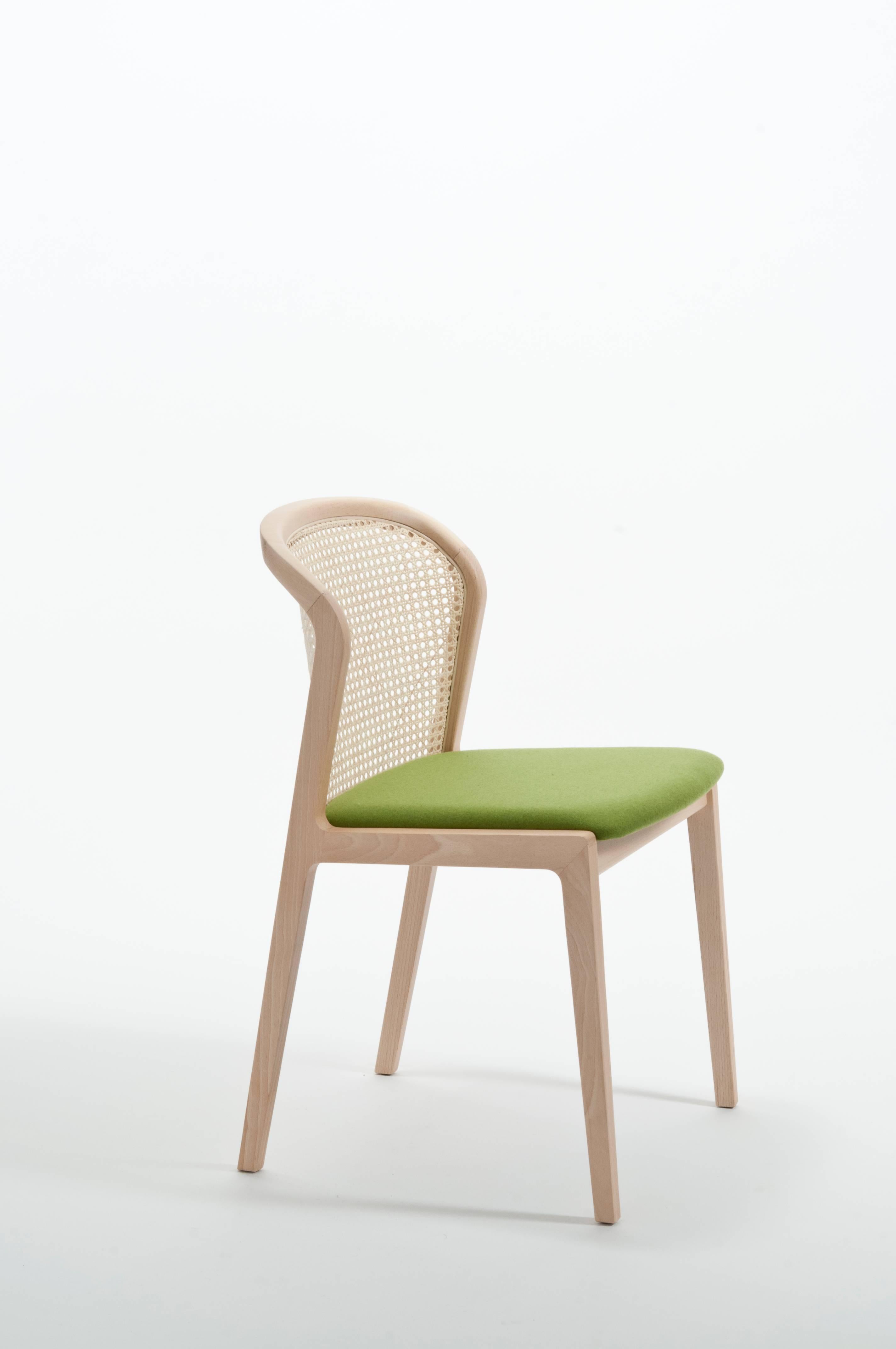 Moderne Chaise Vienna de Col, design moderne en bois et paille, assise tapissée azurée en vente
