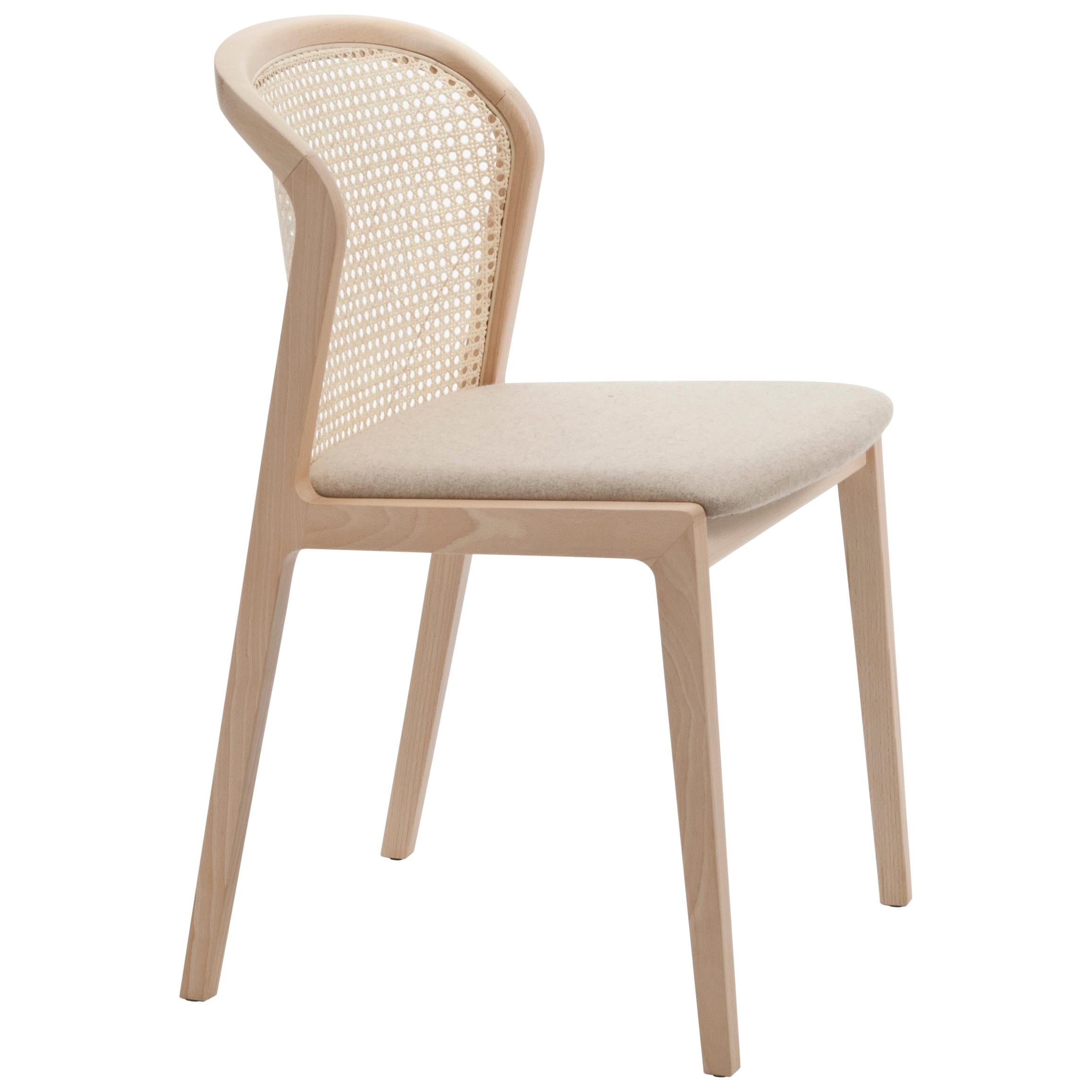 Machine-Made Vienna Chair by Colé, Modern Design in Wood and Straw, Azure Upholstered Seat For Sale