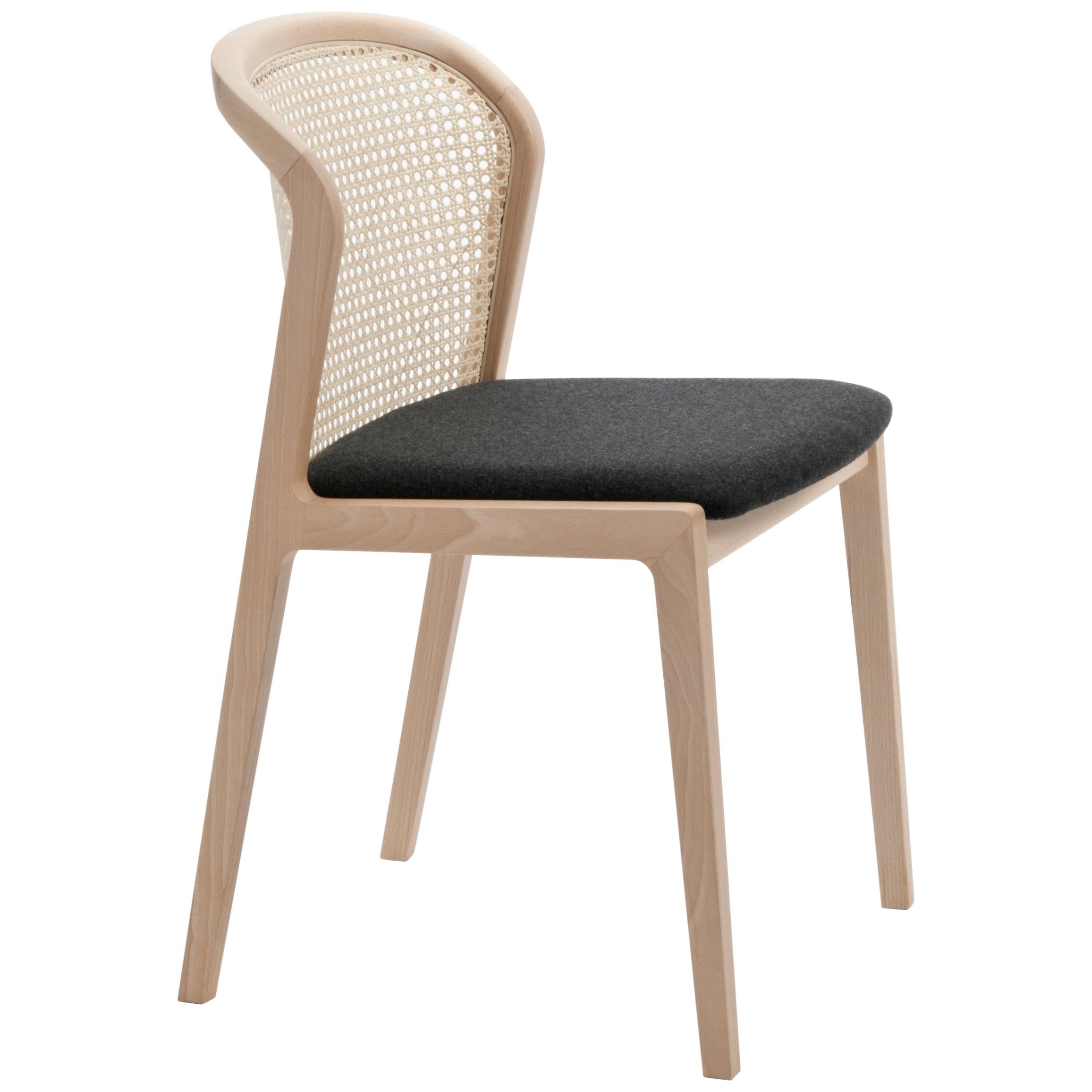Vienna Chair by Colé, Modern Design in Wood and Straw, Black Upholstered Seat For Sale