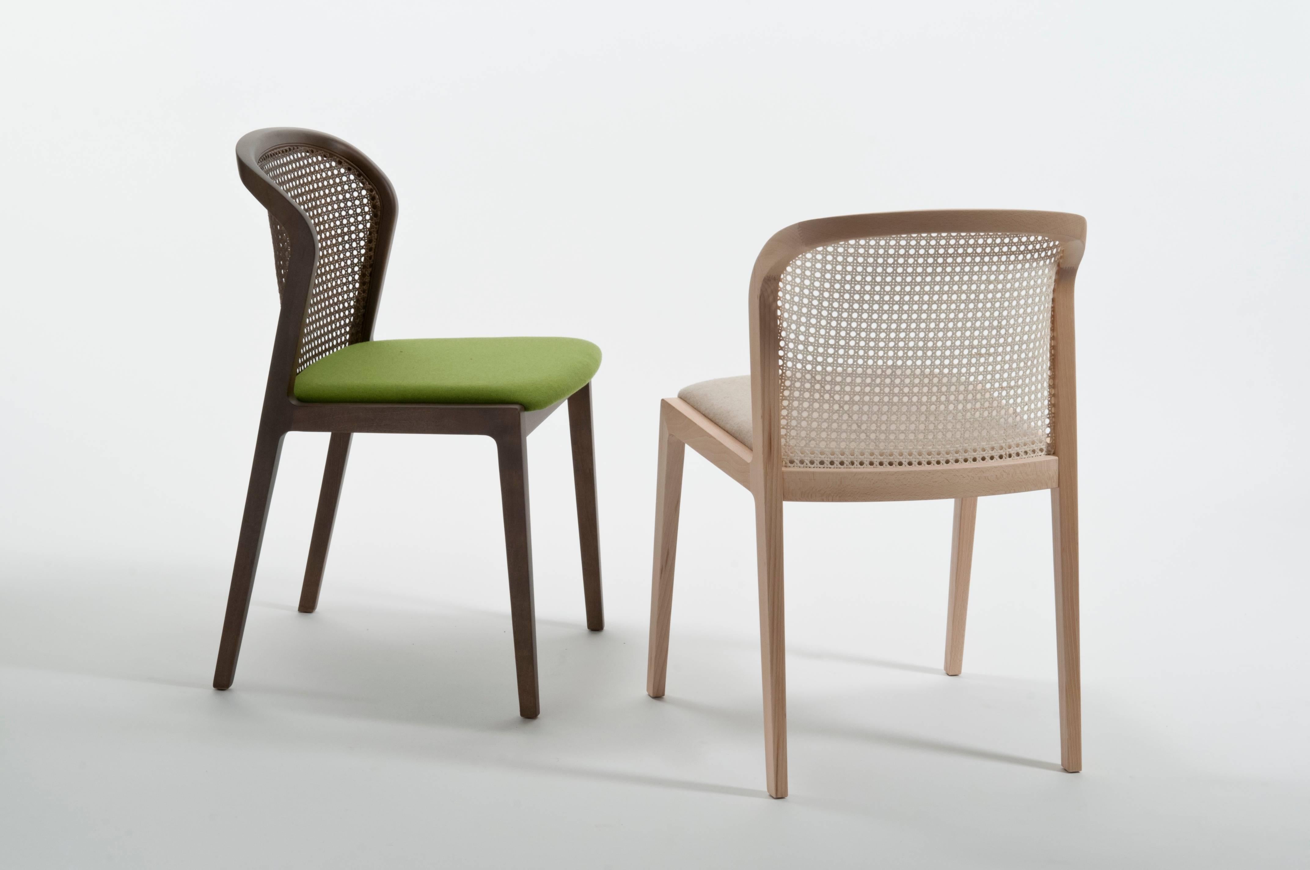 Vienna Chair by Colé, Modern Design in Wood and Straw, Green Upholstered Seat In New Condition For Sale In Milan, Lombardy