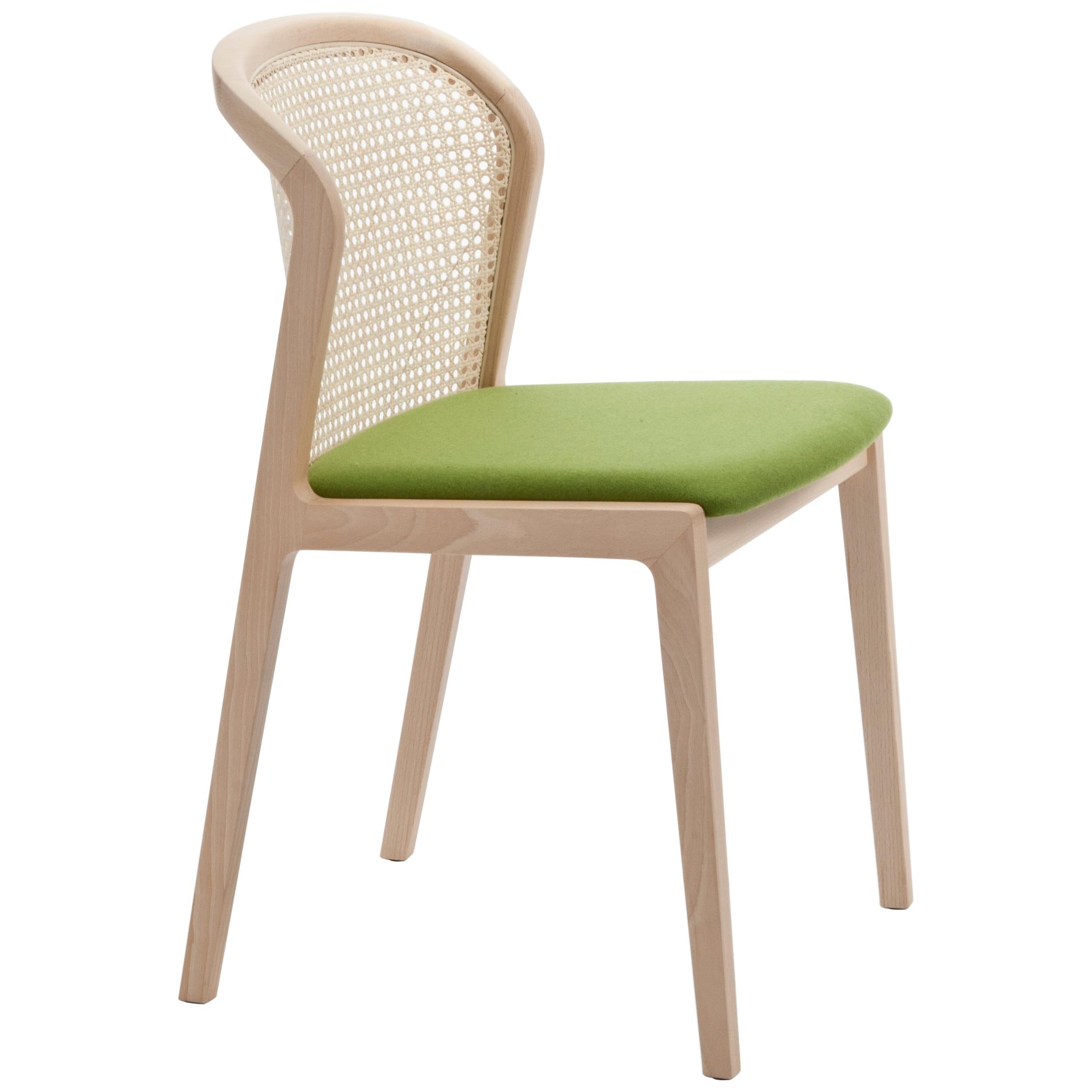 Chaise Vienna de Col, design moderne en bois et paille, assise tapissée verte