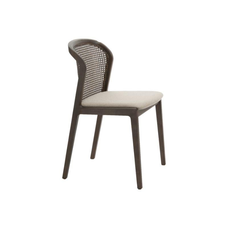 Vienna Chair, Canaletto, Nord Wool Beige by Colé Italia with Emmanuel Gallina
Dimensions: H 78, W 48, D 50 cm
Materials: Stained beech wood chair with straw back and upholstered seat
Wood stained finishing: CA Canaletto; WE Wengé; BK