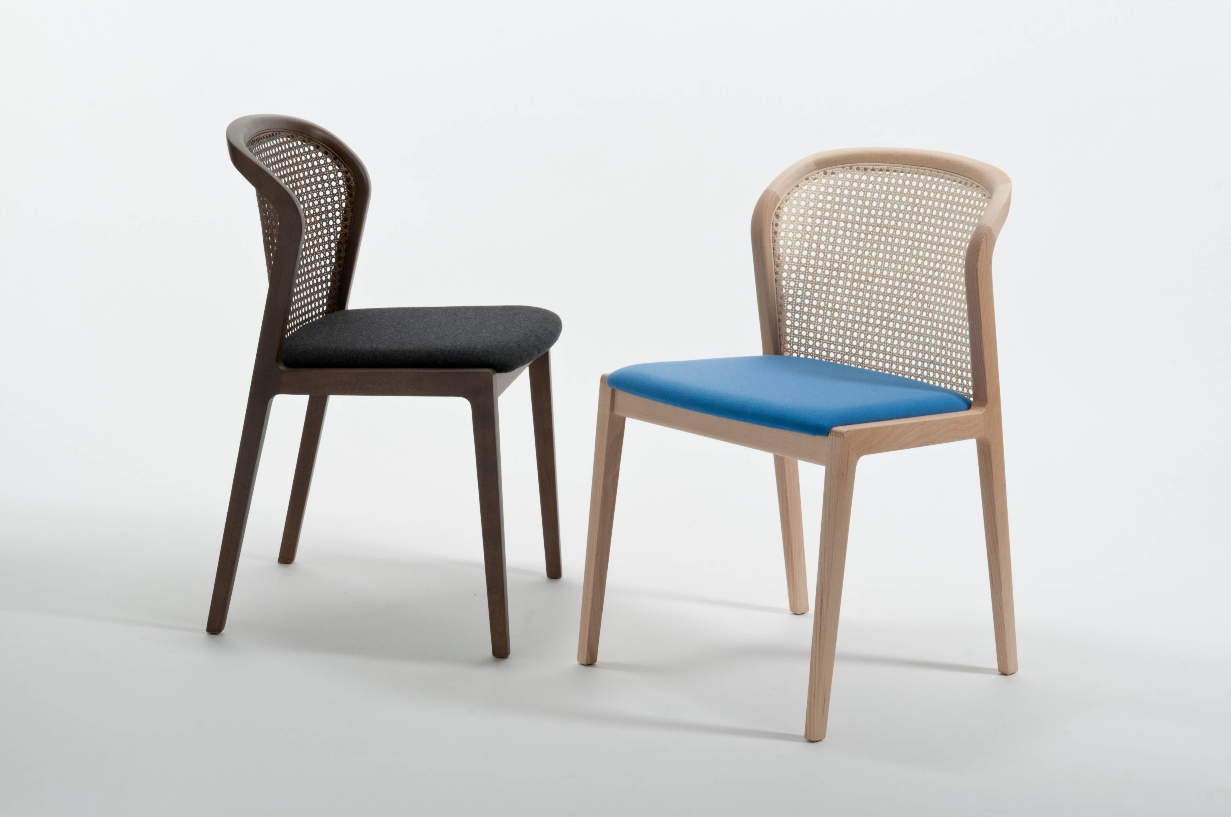 Sedia Vienna, in Wood Wood e paglia, seduta imbottita in pelle pieno fiore beige in vendita 2