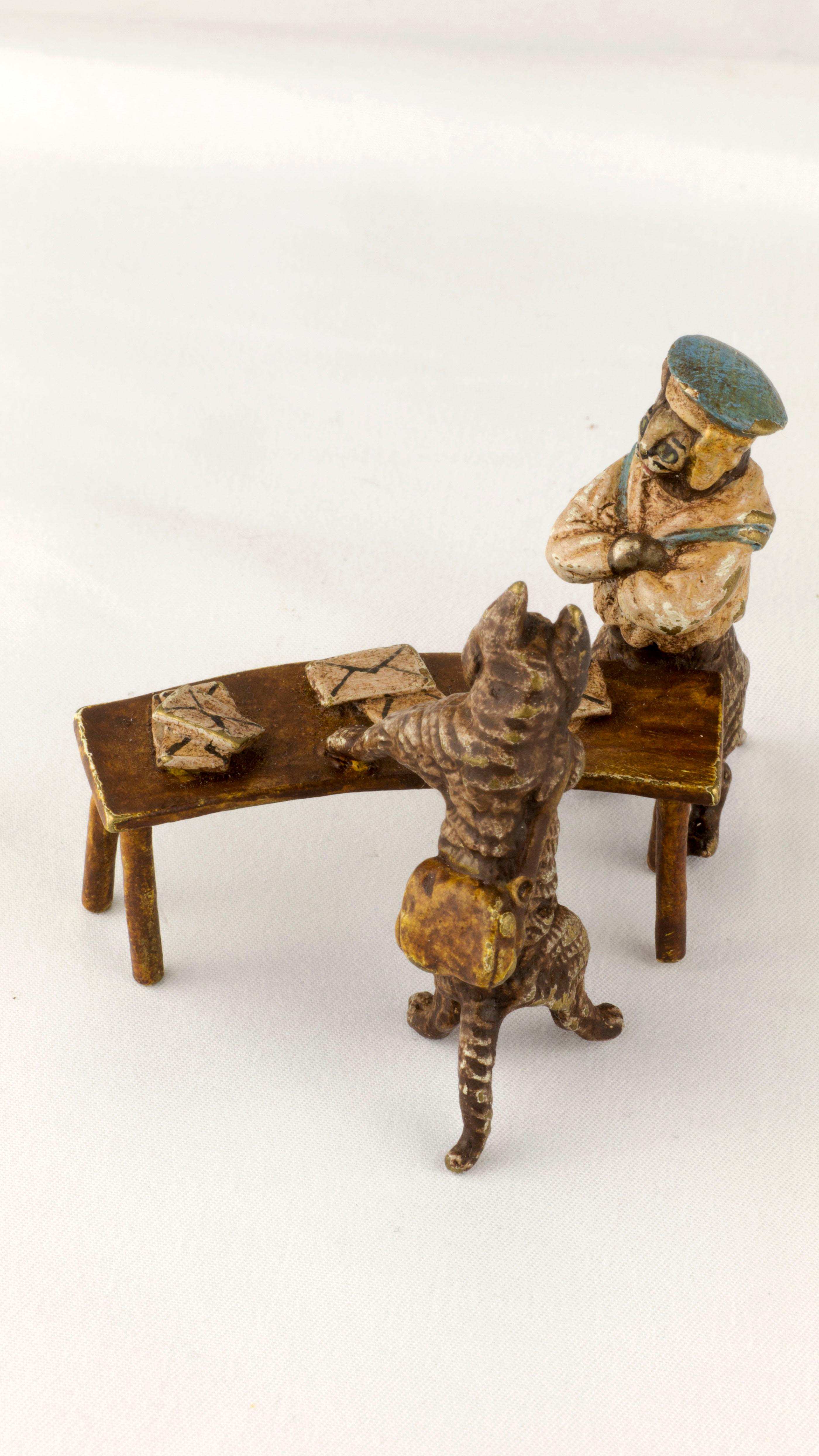 Vienna Cold Painted Bronze by Franz Xaver Bergmann Postal Cat for Sailors, 1900s For Sale 3