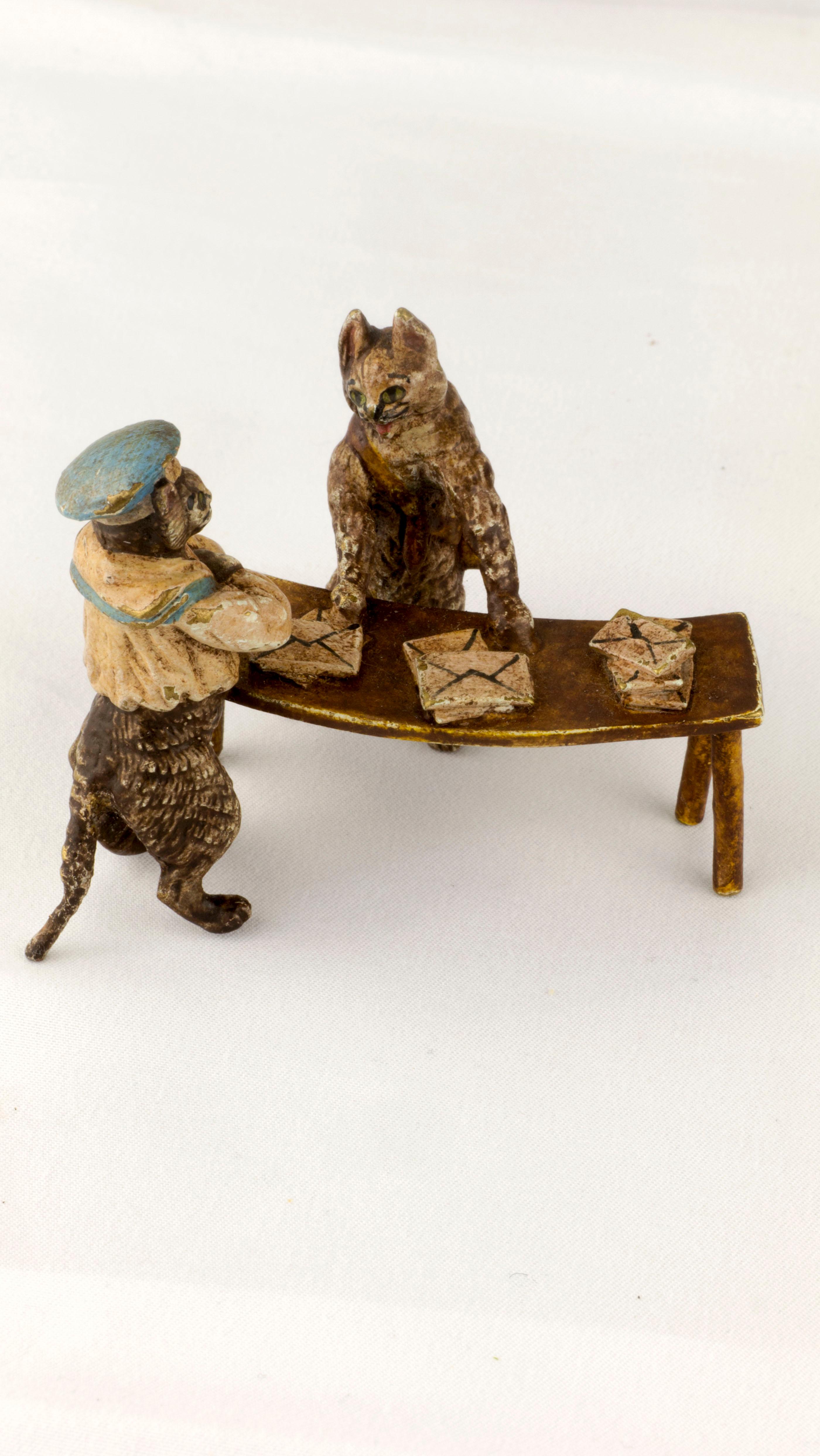Vienna Cold Painted Bronze by Franz Xaver Bergmann Postal Cat for Sailors, 1900s For Sale 4