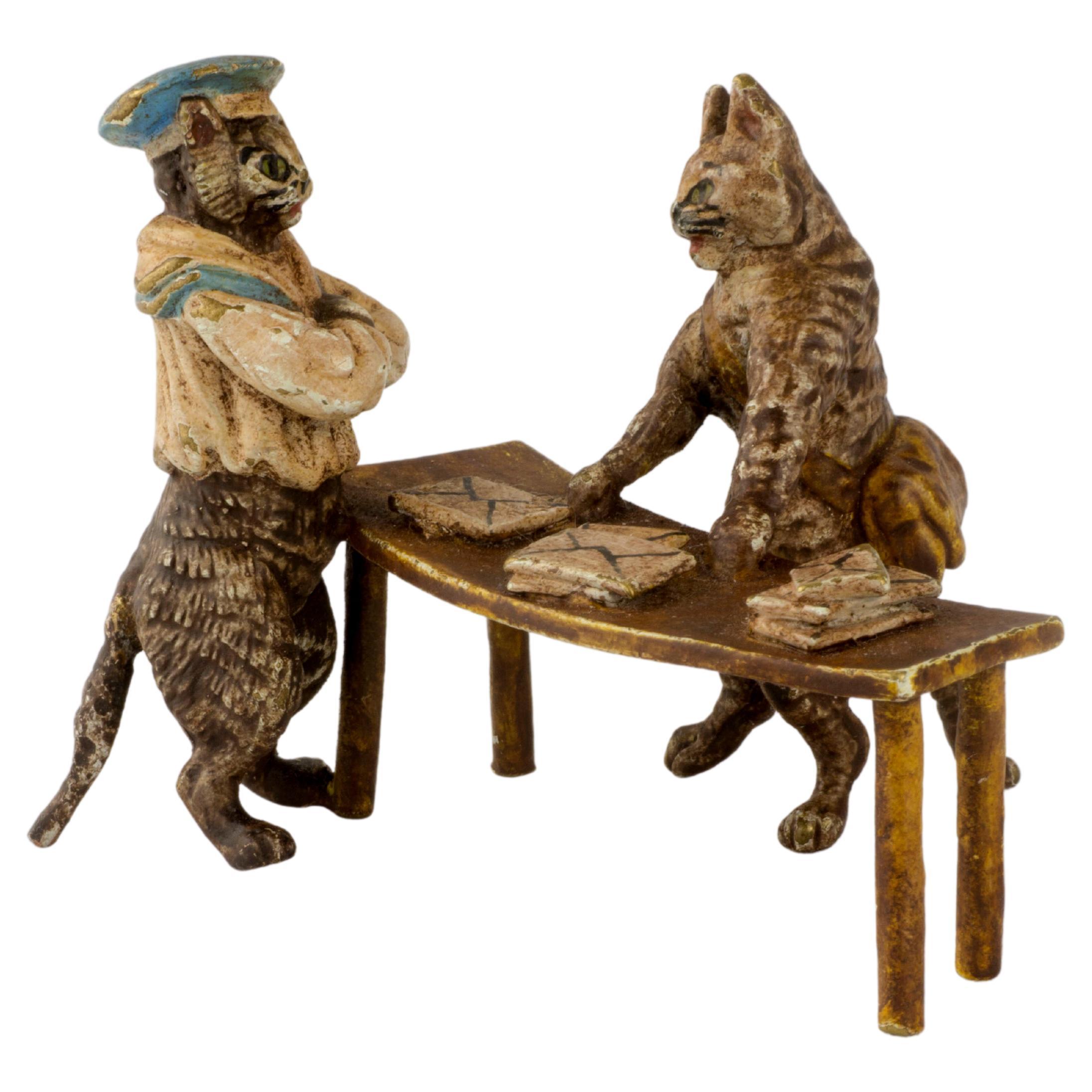 Vienna Cold Painted Bronze by Franz Xaver Bergmann Postal Cat for Sailors, 1900s For Sale
