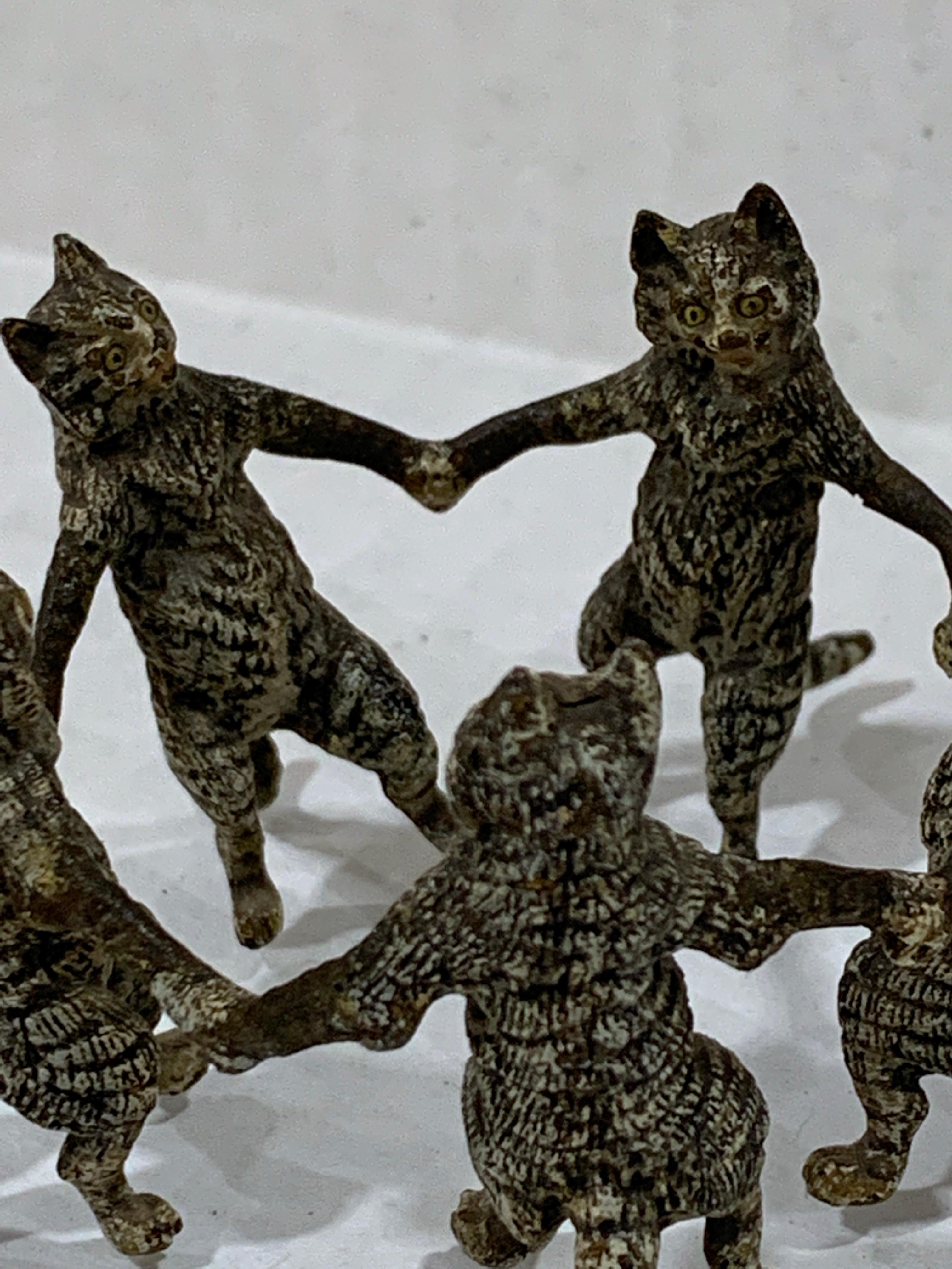 Polychromed Vienna Cold Painted Bronze Dancing Cats, Attributed to Bergman