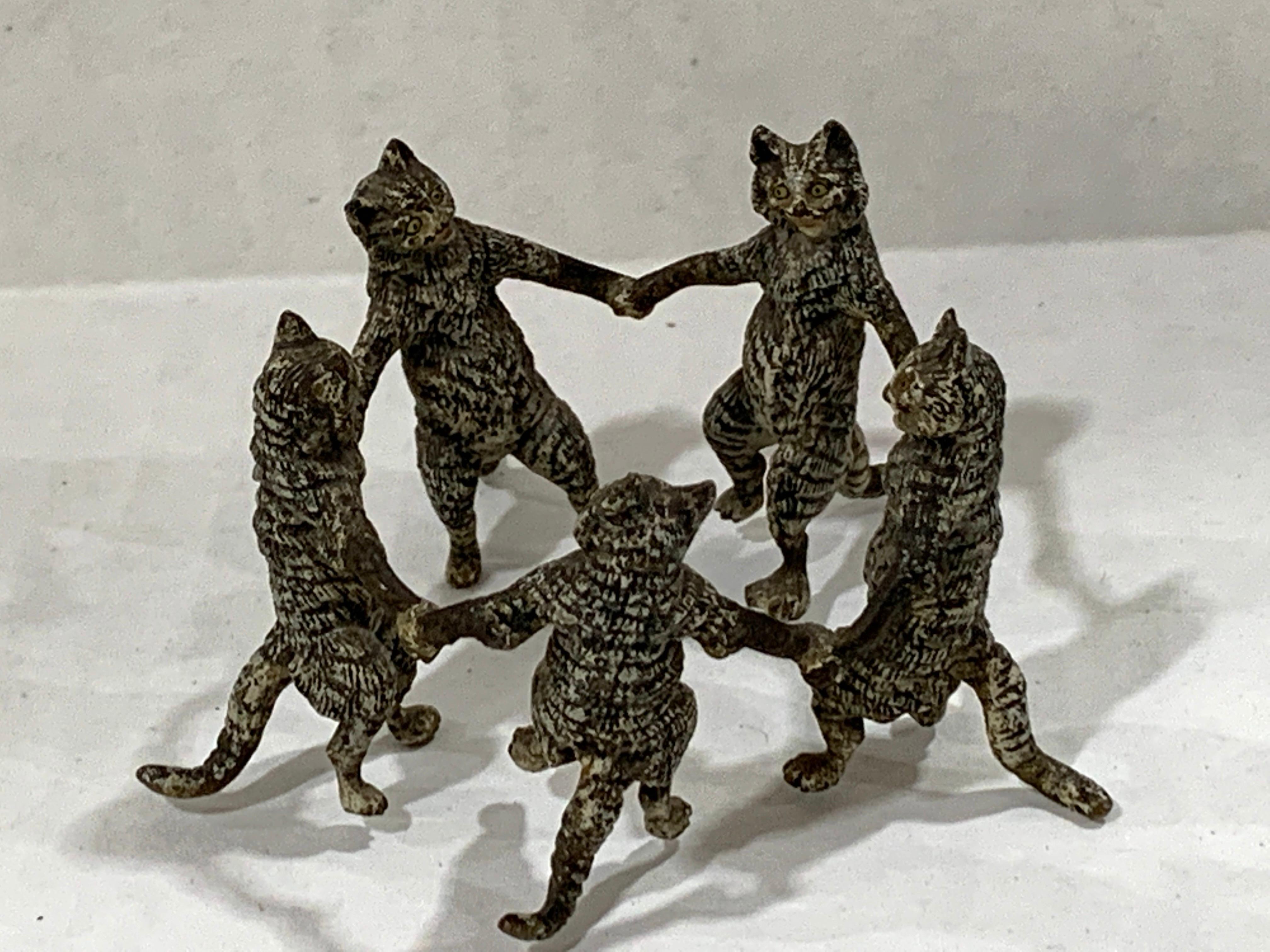 20th Century Vienna Cold Painted Bronze Dancing Cats, Attributed to Bergman