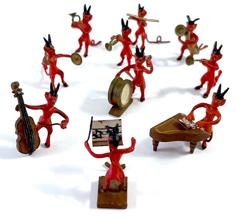 Austrian Vienna Cold Painted Bronze Ten Piece Devil Band, After Franz Bergman For Sale