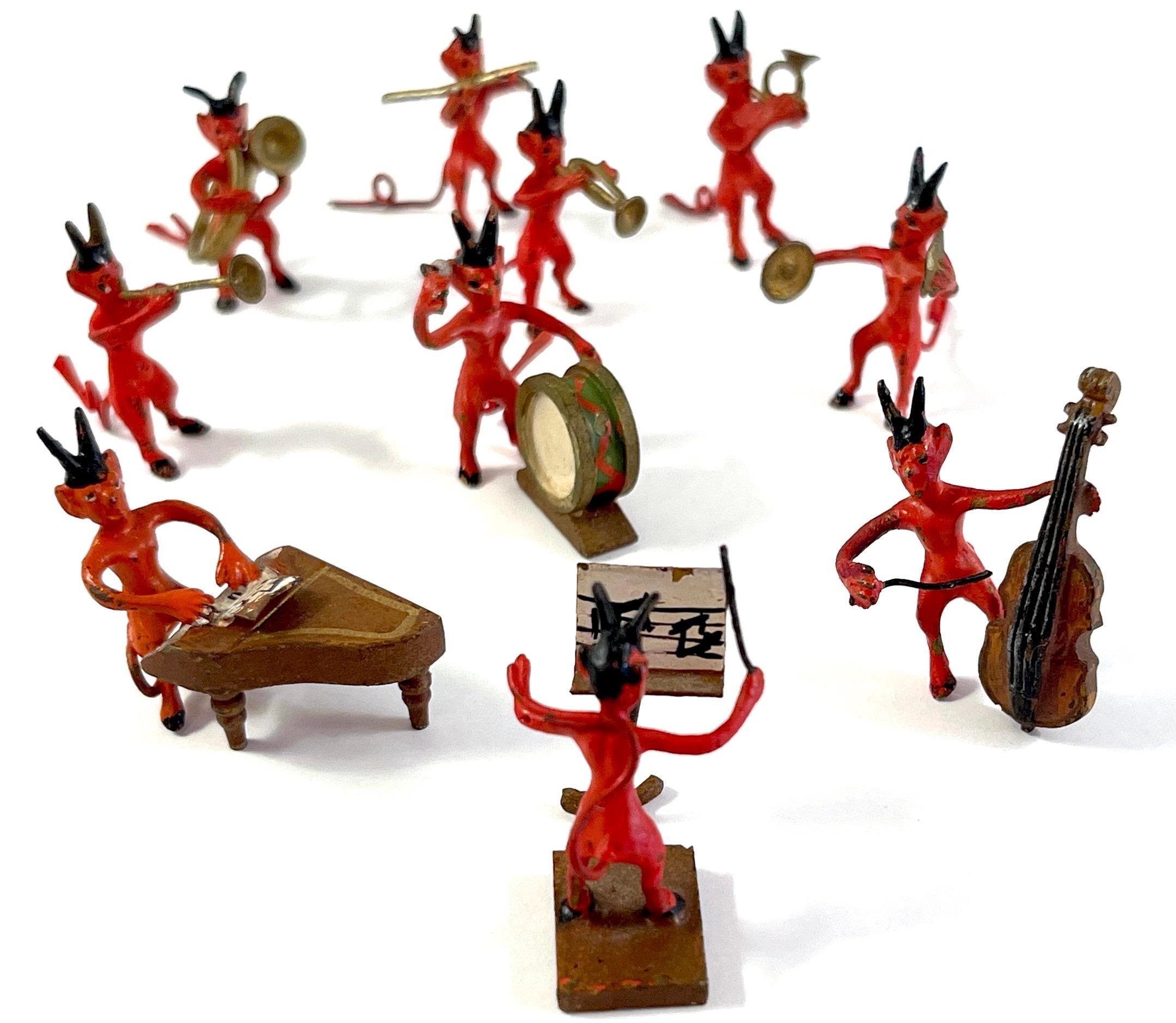Belle Époque Vienna Cold Painted Bronze Ten Piece Devil Orchestra, Attributed Franz Bergman For Sale