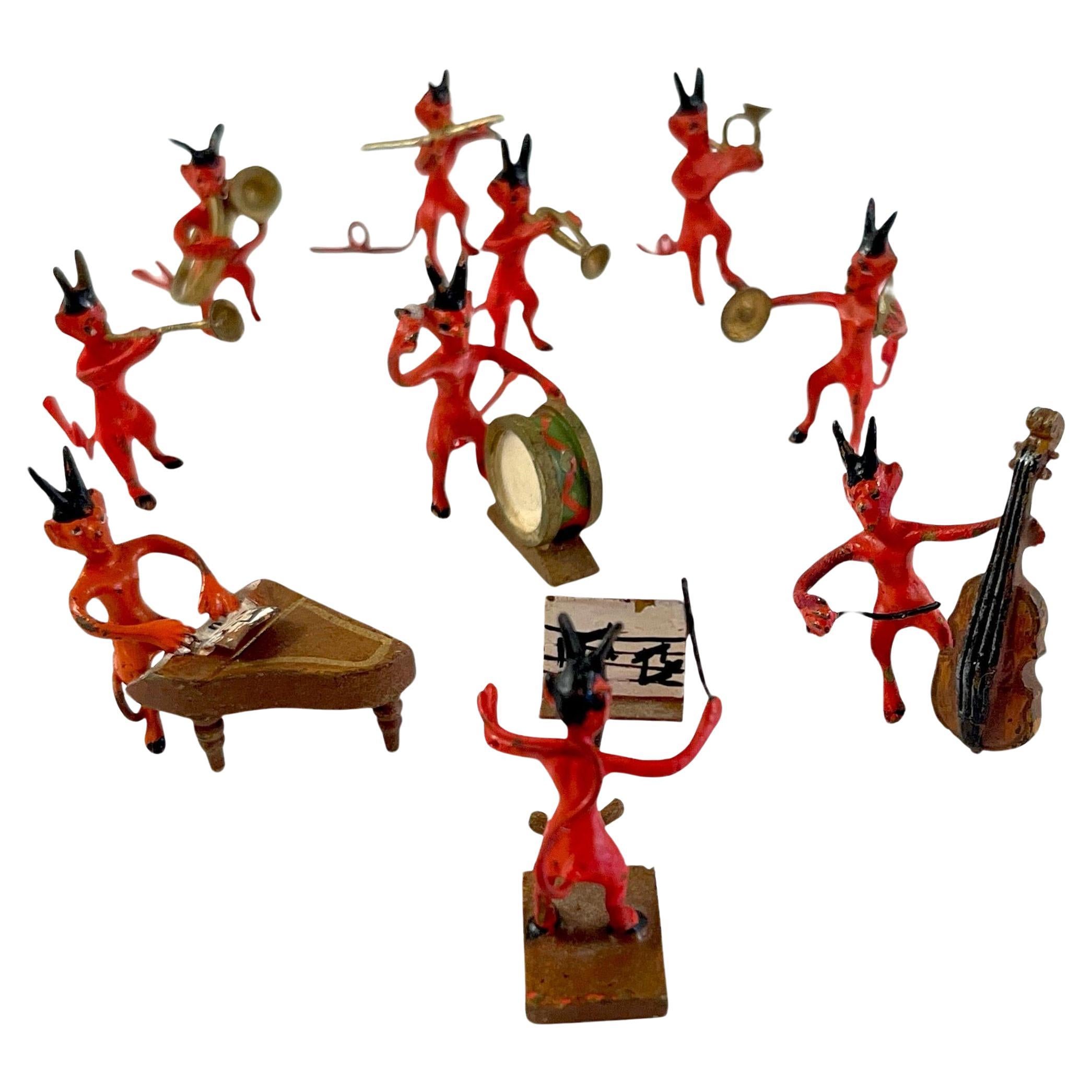 Vienna Cold Painted Bronze Ten Piece Devil Orchestra, Attributed Franz Bergman