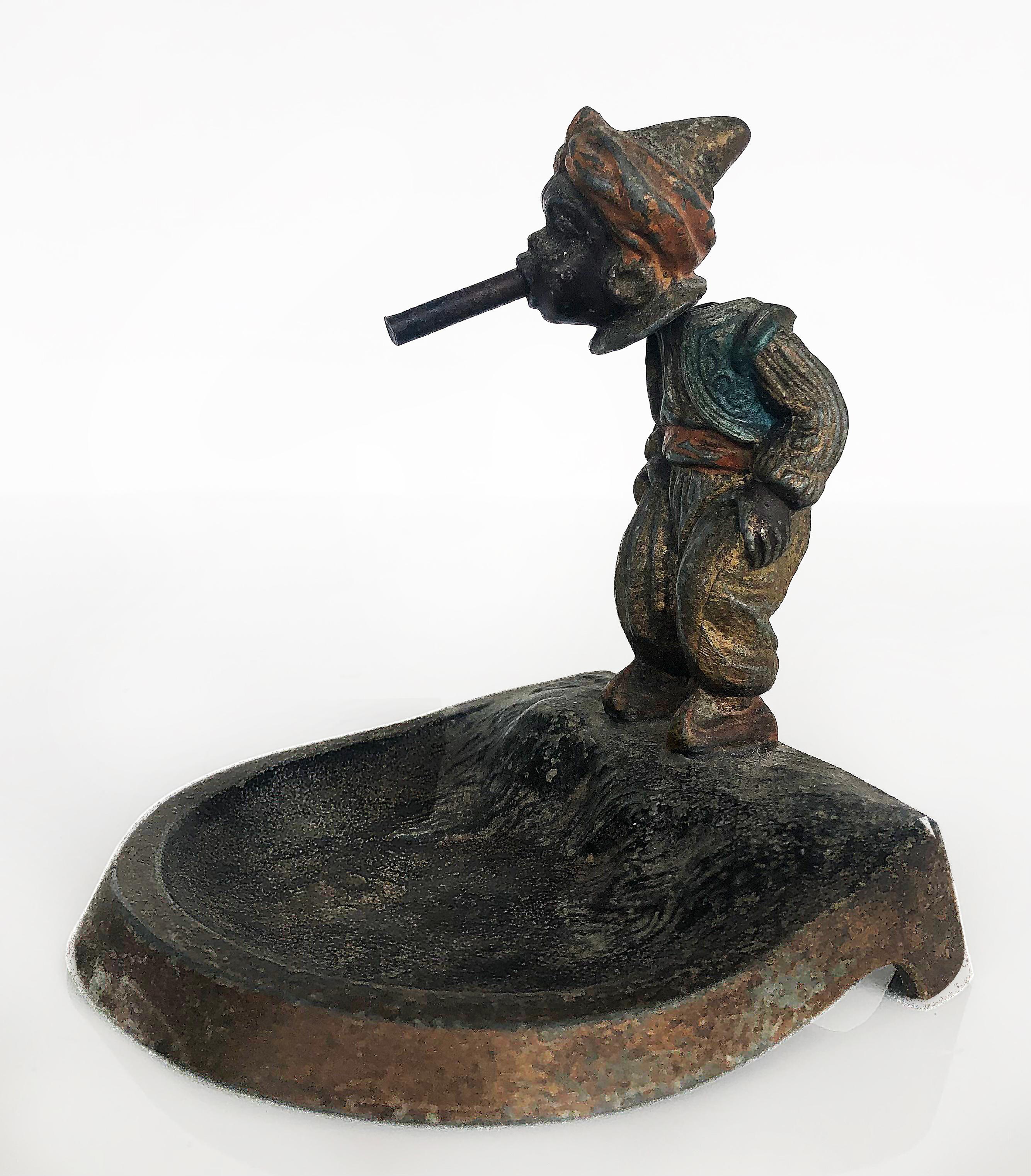 Austrian Vienna Cold-Painted Orientalist Bronze Bobbing Head Man and Opium Pipe Ashtray