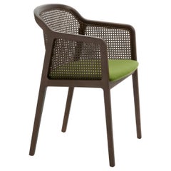 Vienna Armchair Walnut and Straw Green felt Upholstered Seat. Made in Italy 