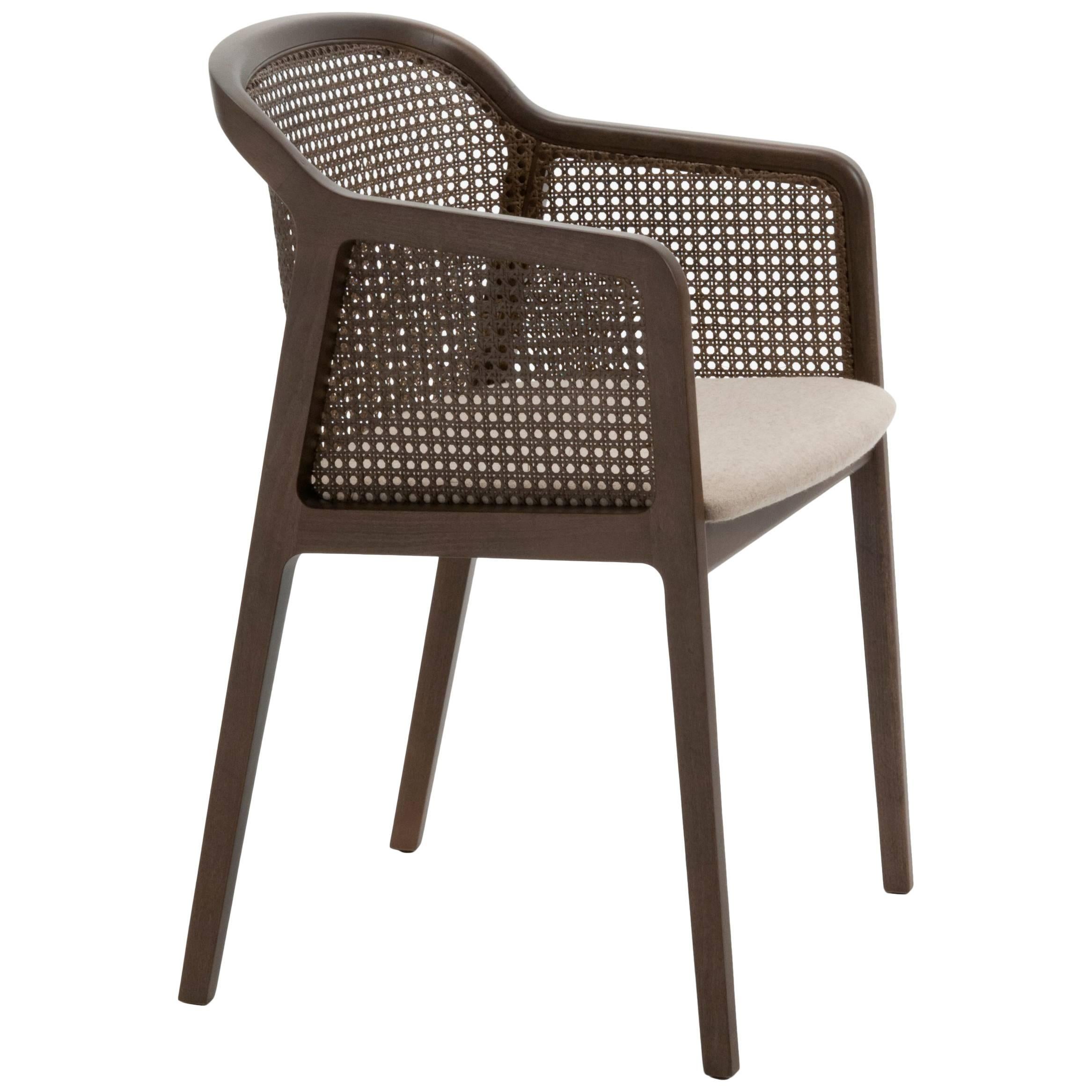 Modern Vienna, Contemporary Armchair by Colé, Walnut, Straw, Red Upholstered Seat For Sale
