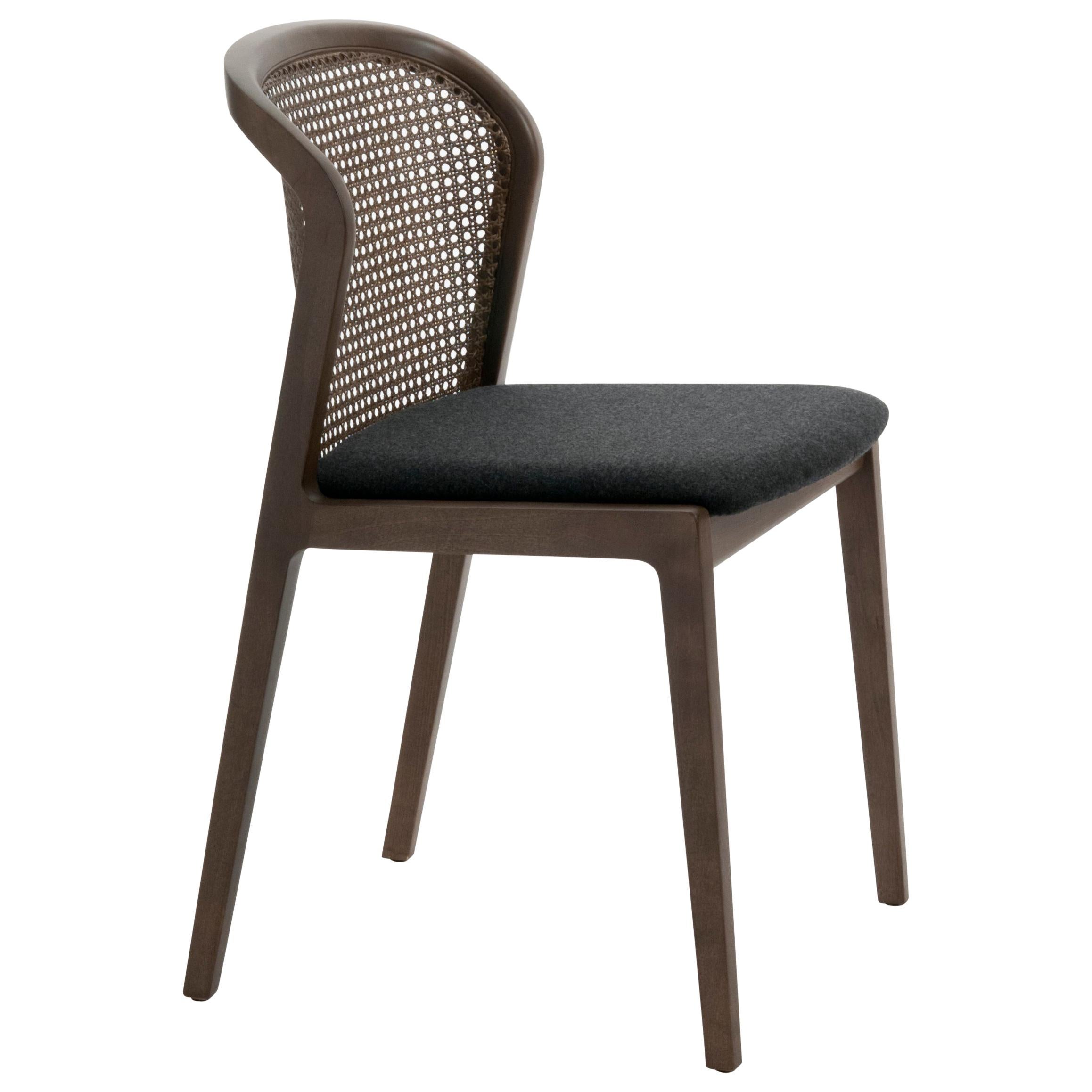 Vienna Chair in Walnut and Straw, Black Felt Upholstered Seat. Made in Italy