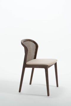 Vienna Chair Contemporary Design in Walnut and Straw, Blue Felt Upholstered Seat