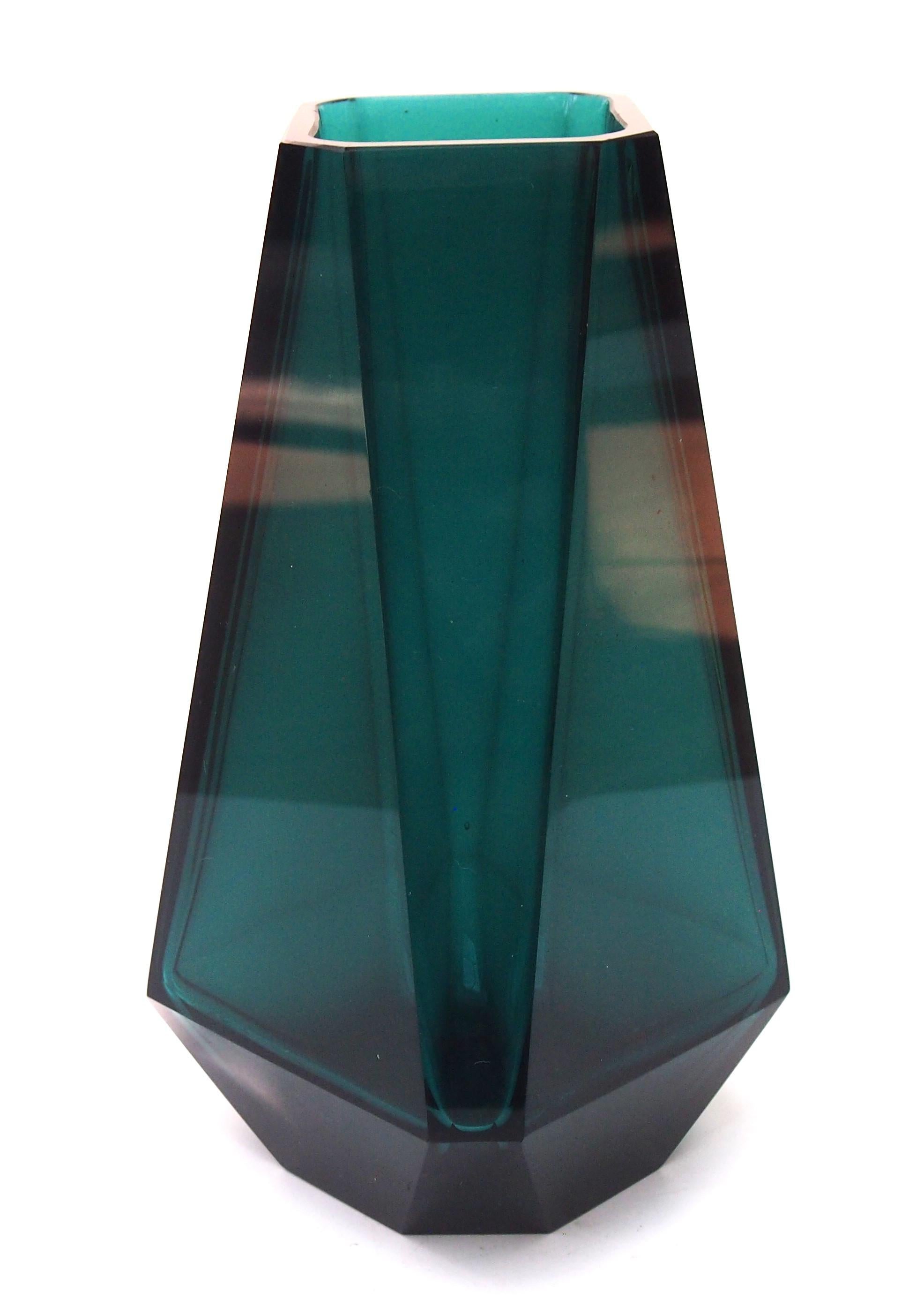 Czech Vienna Cut Moser Deep Green Jewel Glass Vase, 1920