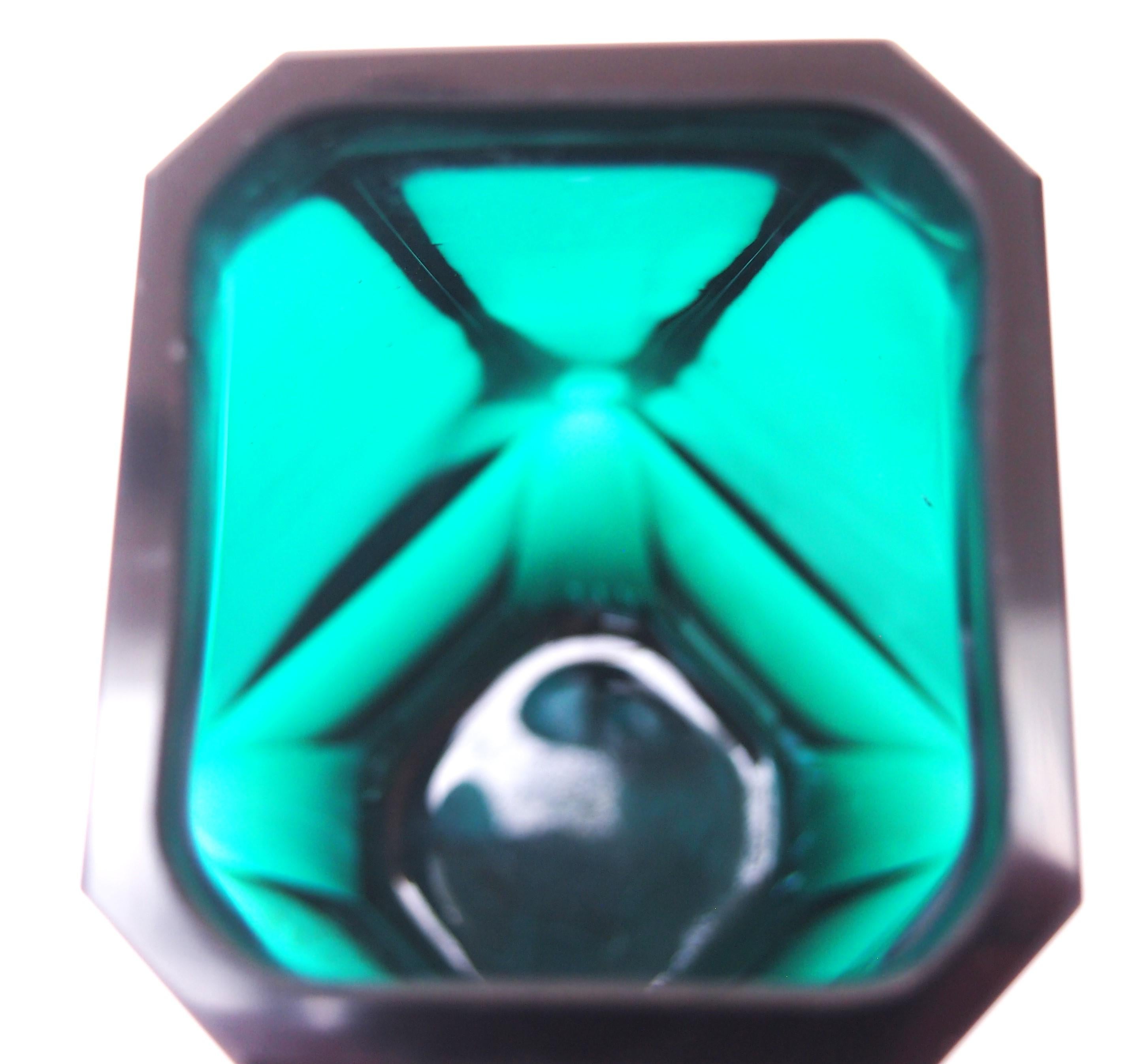 Art Glass Vienna Cut Moser Deep Green Jewel Glass Vase, 1920