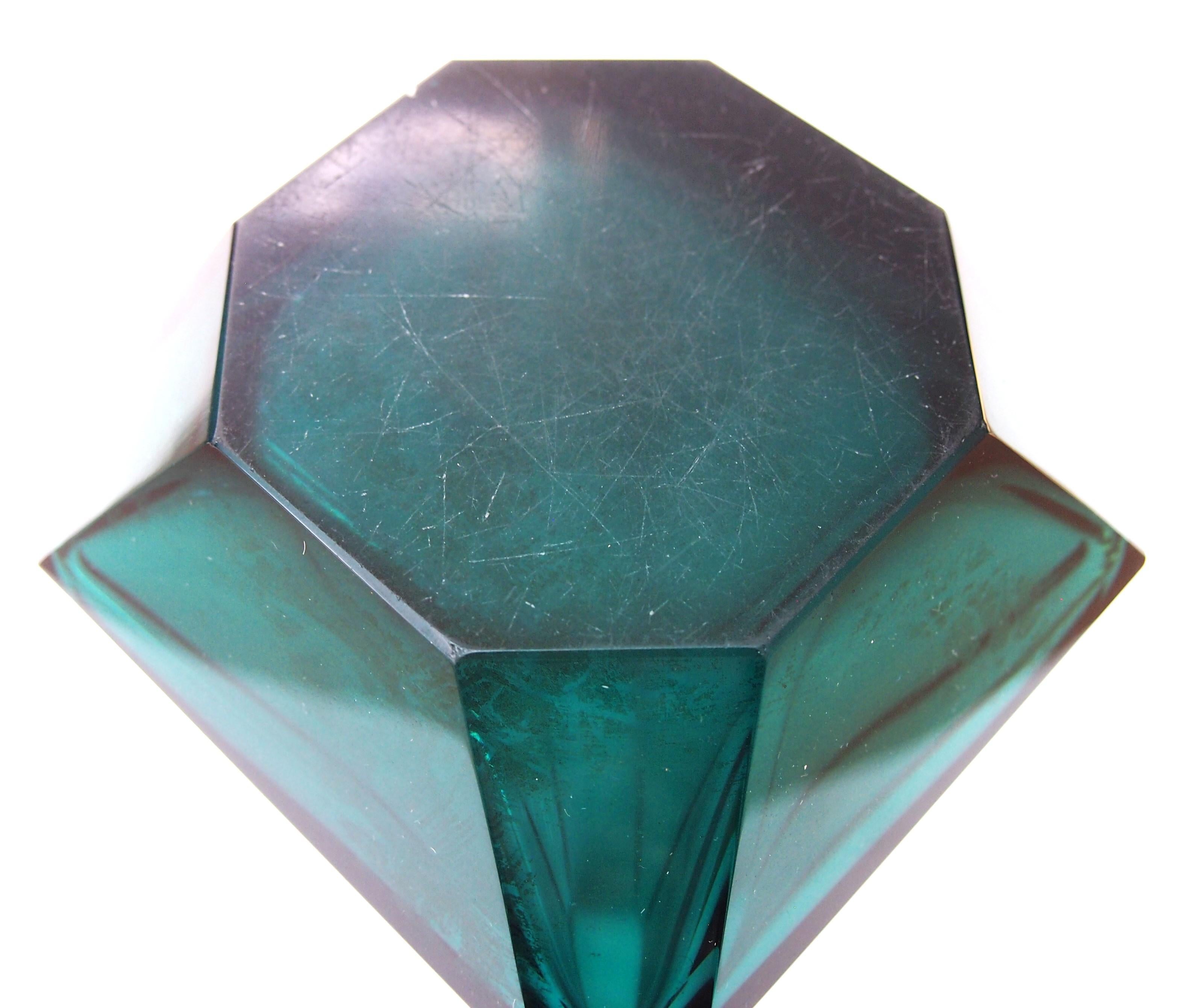 Vienna Cut Moser Deep Green Jewel Glass Vase, 1920 1