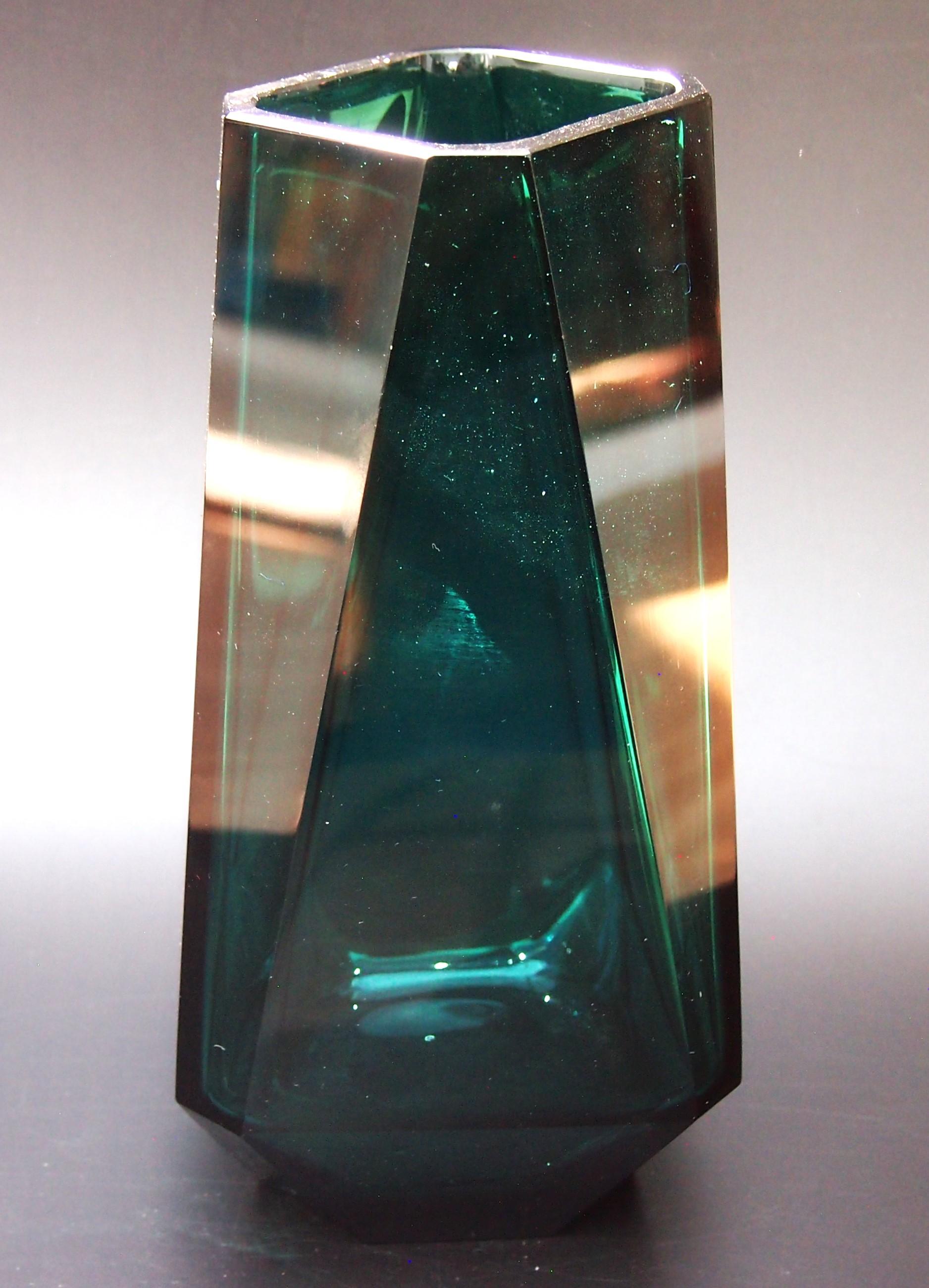 Vienna Cut Moser Deep Green Jewel Glass Vase, 1920 2