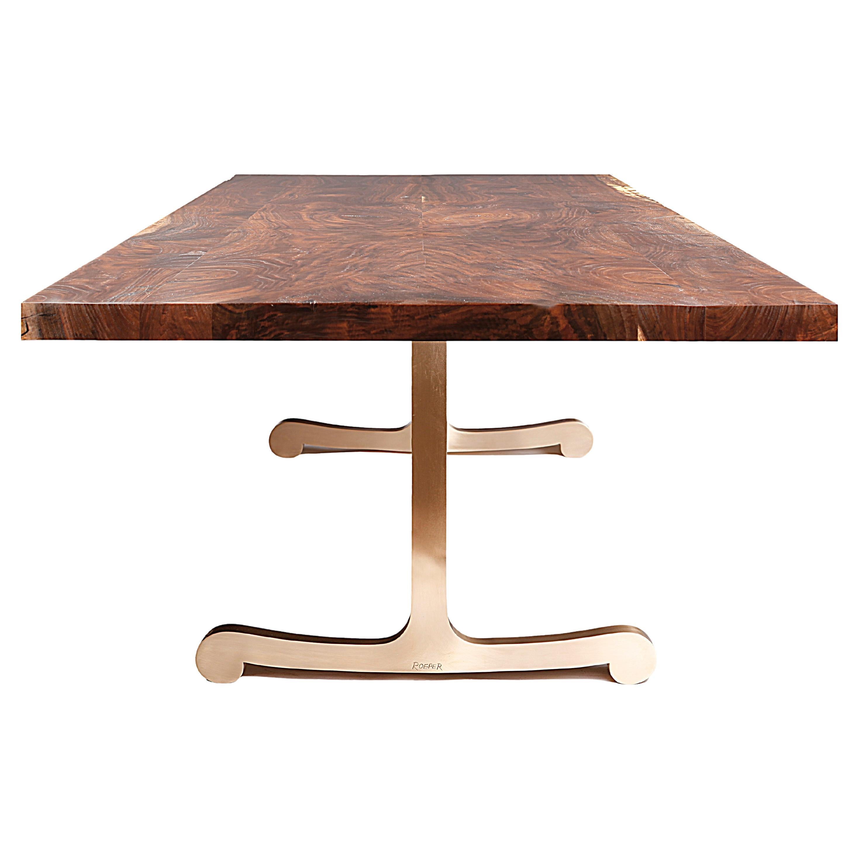 "Vienna" Dining Table in Claro Walnut and Brushed Bronze by Studio Roeper