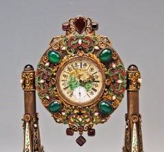 Orologio da tavolo in smalto di Vienna Argento Smalto madreperlato Onice Pietre Semipreziose