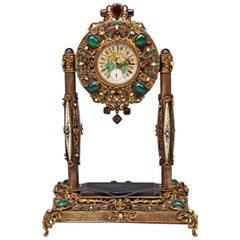 Reloj de sobremesa de esmalte vienés Esmalte nacarado de plata Ónice Piedras semipreciosas
