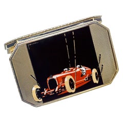 Antique Vienna Enameled Austro Daimler Race Car Silver Cigarette Box F. Zwickl, 1920s