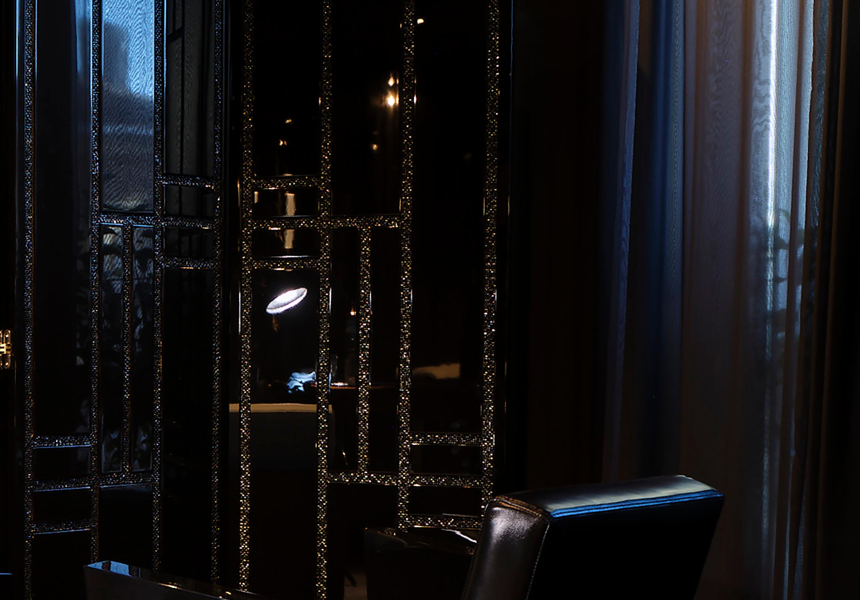 Turkish Vienna Glam Screen with Handcrafted Crystals and Glossy Lacquered Body For Sale