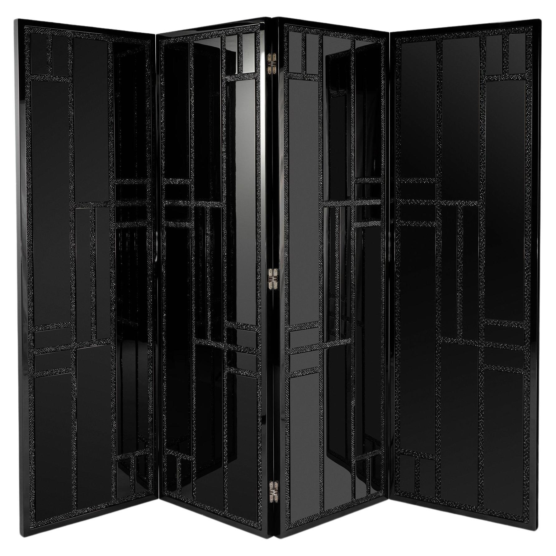 Vienna Glam Screen with Handcrafted Crystals and Glossy Lacquered Body For Sale