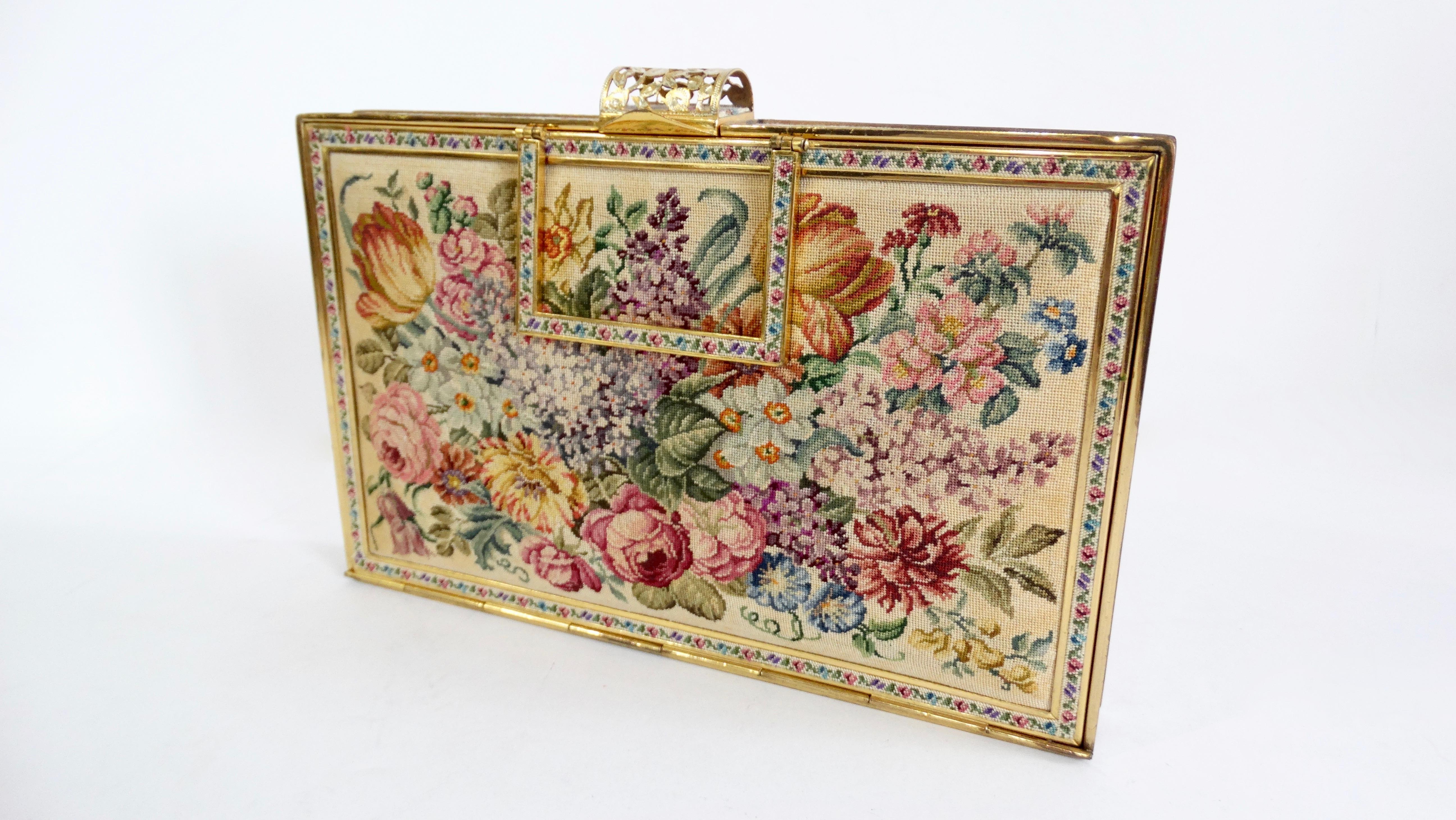 Women's or Men's Vienna Handwork Mid-20th Century Floral Petit Point Bag