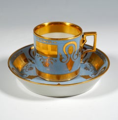 Wiener Imperial Empire-Porzellan-Sammlerbecher, Himmelblau und Gold, 1808