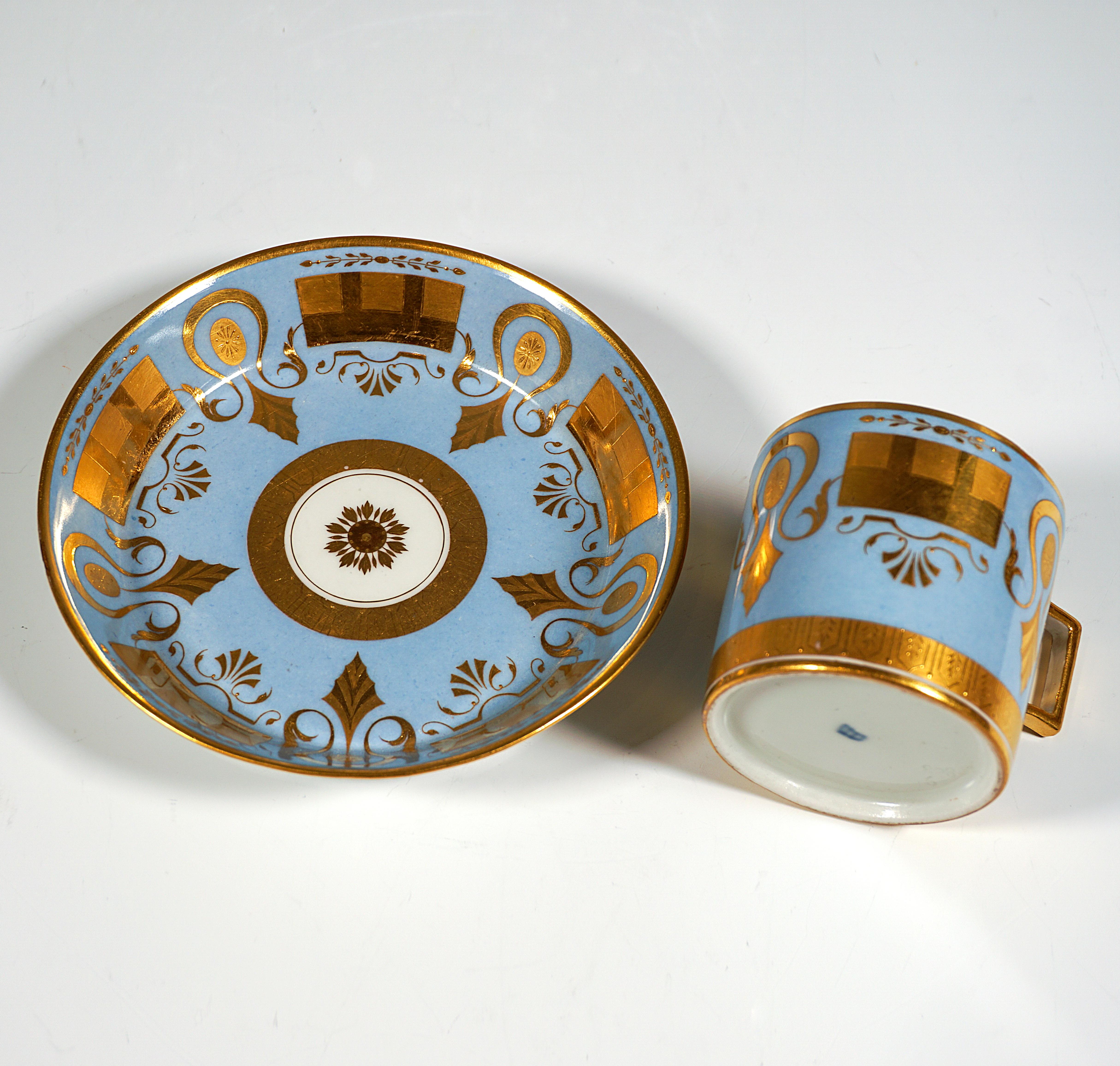 Other Vienna Imperial Empire Porcelain Collecting Cup, Sky Blue and Gold, 1808