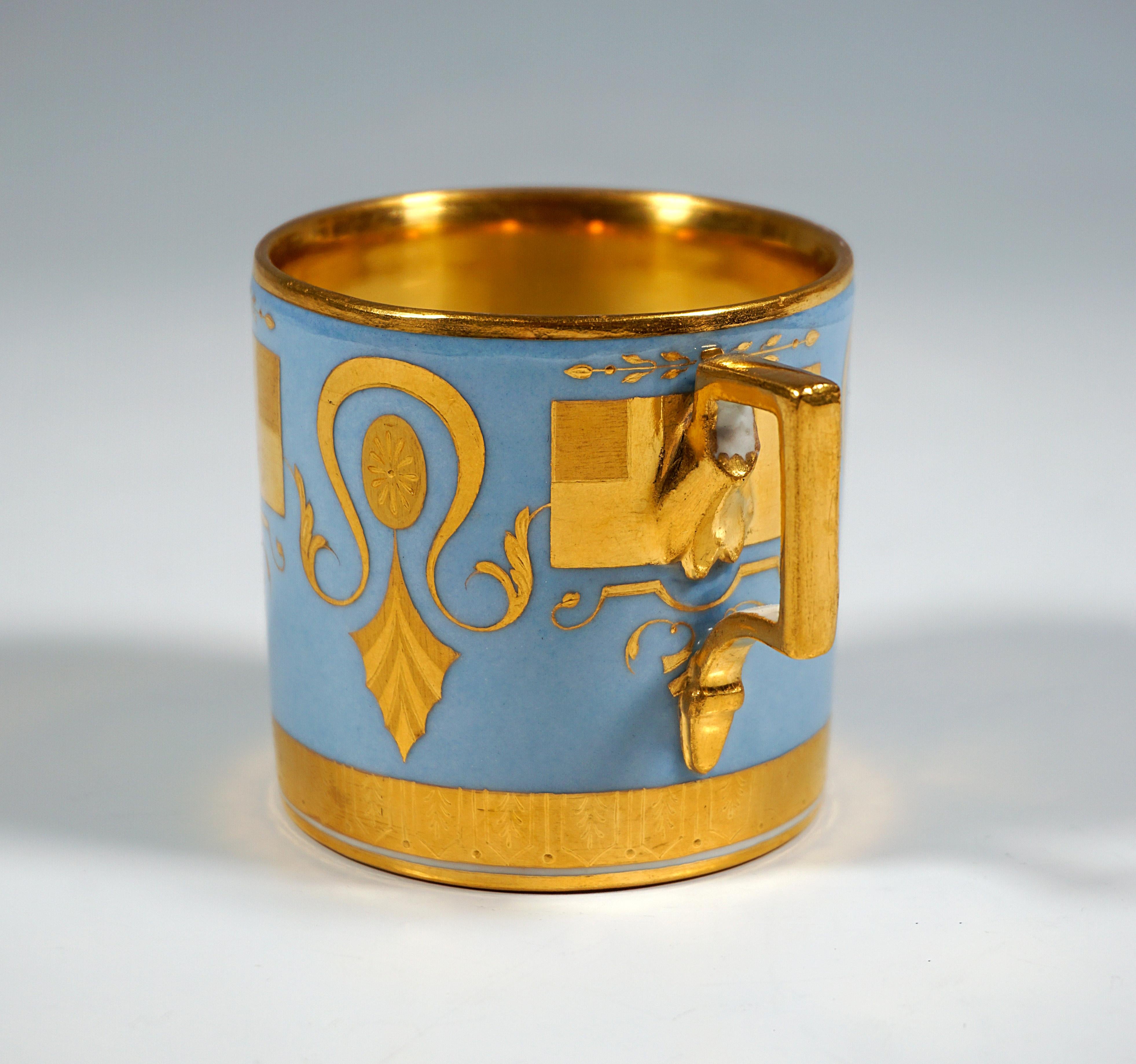 Early 19th Century Vienna Imperial Empire Porcelain Collecting Cup, Sky Blue and Gold, 1808