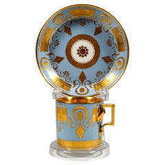 Tasse de collection en porcelaine de l'Empire impérial viennois, bleu ciel et or, 1808