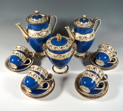 Vienna Imperial Porcelain Coffee Service, 8 People, Prussian Blue & Gold, 1825