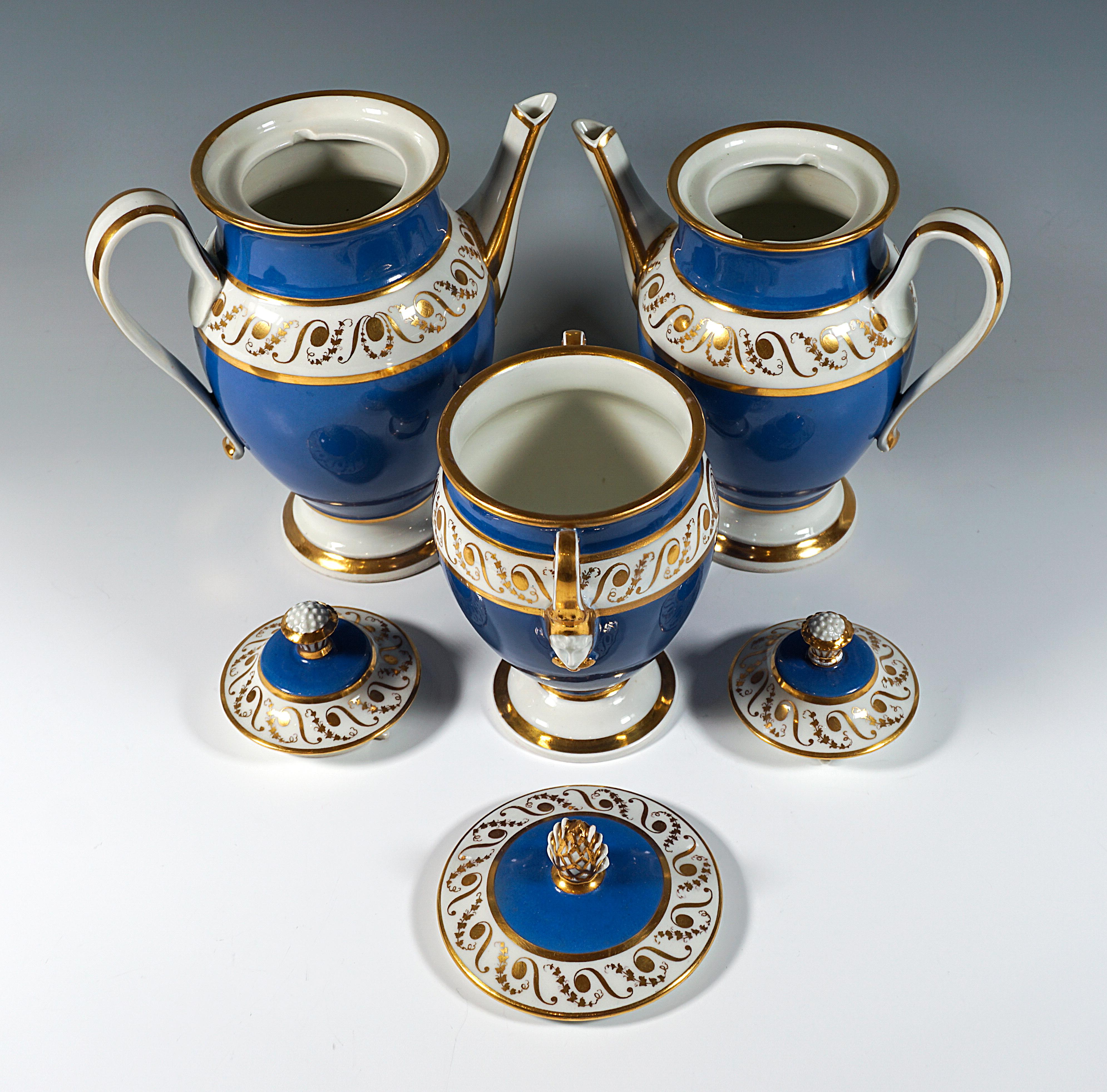 Biedermeier Vienna Imperial Porcelain Coffee Service, 8 People, Prussian Blue & Gold, 1825 For Sale