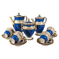 Vienna Imperial Porcelain Coffee Service, 8 People, Prussian Blue & Gold, 1825