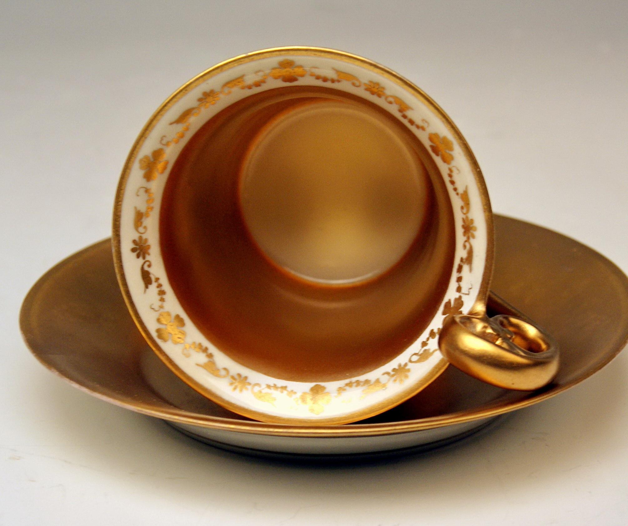 Biedermeier Vienna Imperial Porcelain Cup Saucer Painted Viennese Veduta Golden Shaded 1822