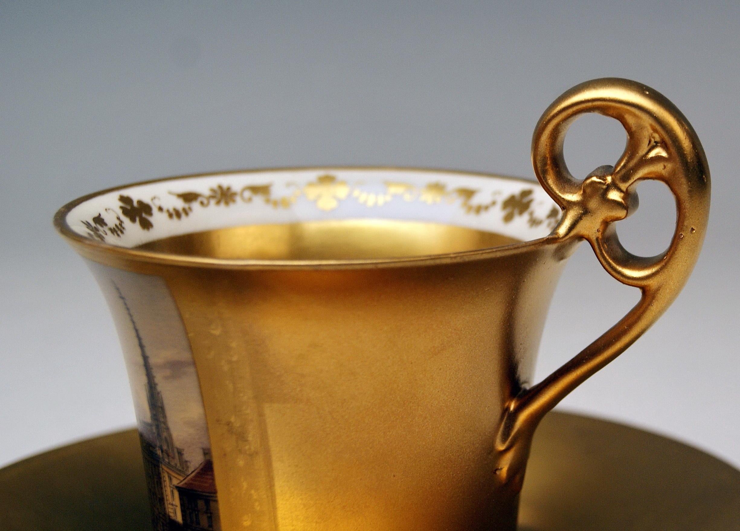 Vienna Imperial Porcelain Cup Saucer Painted Viennese Veduta Golden Shaded 1822 1