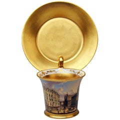 Wien Kaiserliches Porzellan Tasse Untertasse Gemalt Wiener Vedute Golden Schattiert 1822