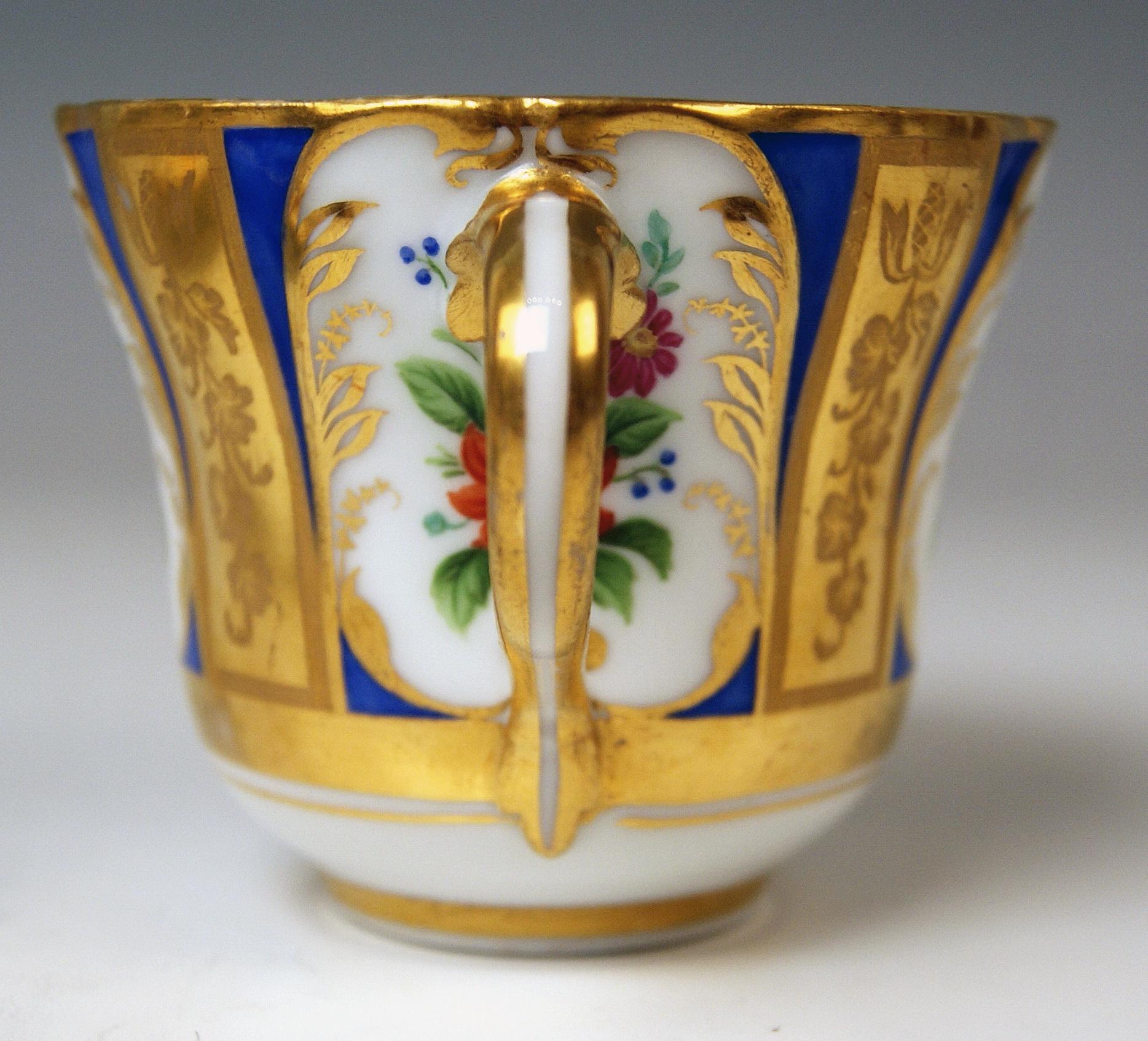 Biedermeier Vienna Imperial Porcelain Cup Saucer Painted with Flowers Golden Shaded, 1855