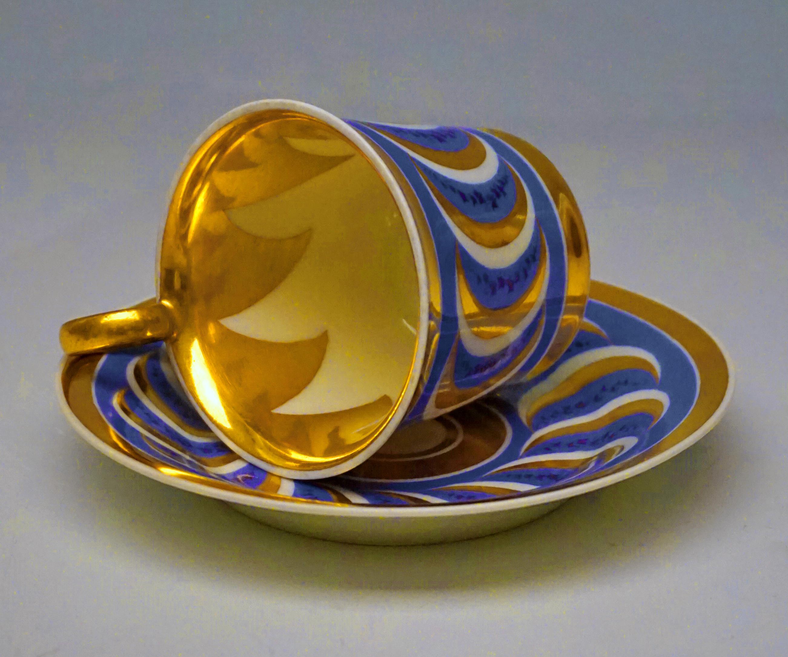 Austrian Vienna Imperial Porcelain Cup with Saucer Gold and Blue Hand Painted, 1827