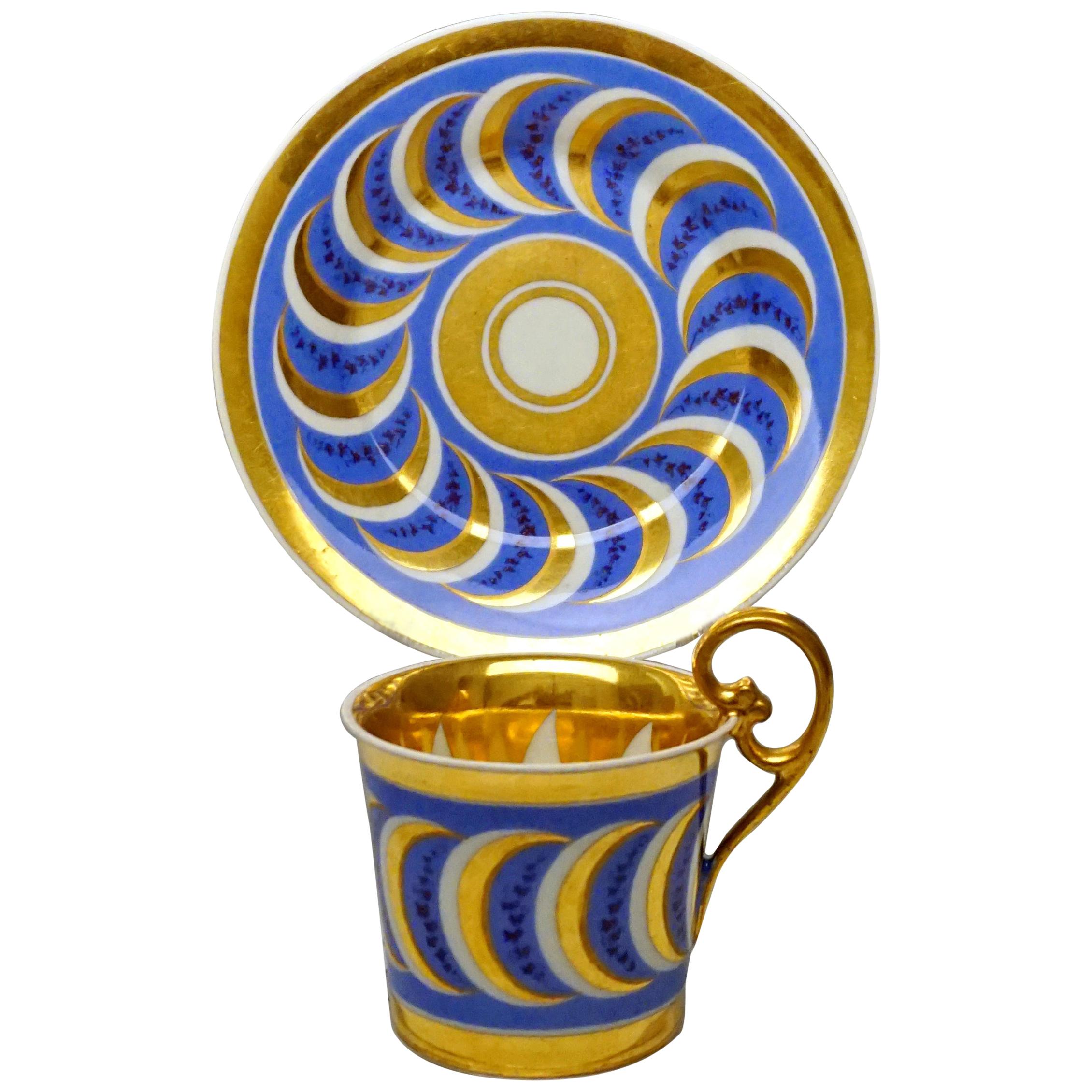 Vienna Imperial Porcelain Cup with Saucer Gold and Blue Hand Painted, 1827