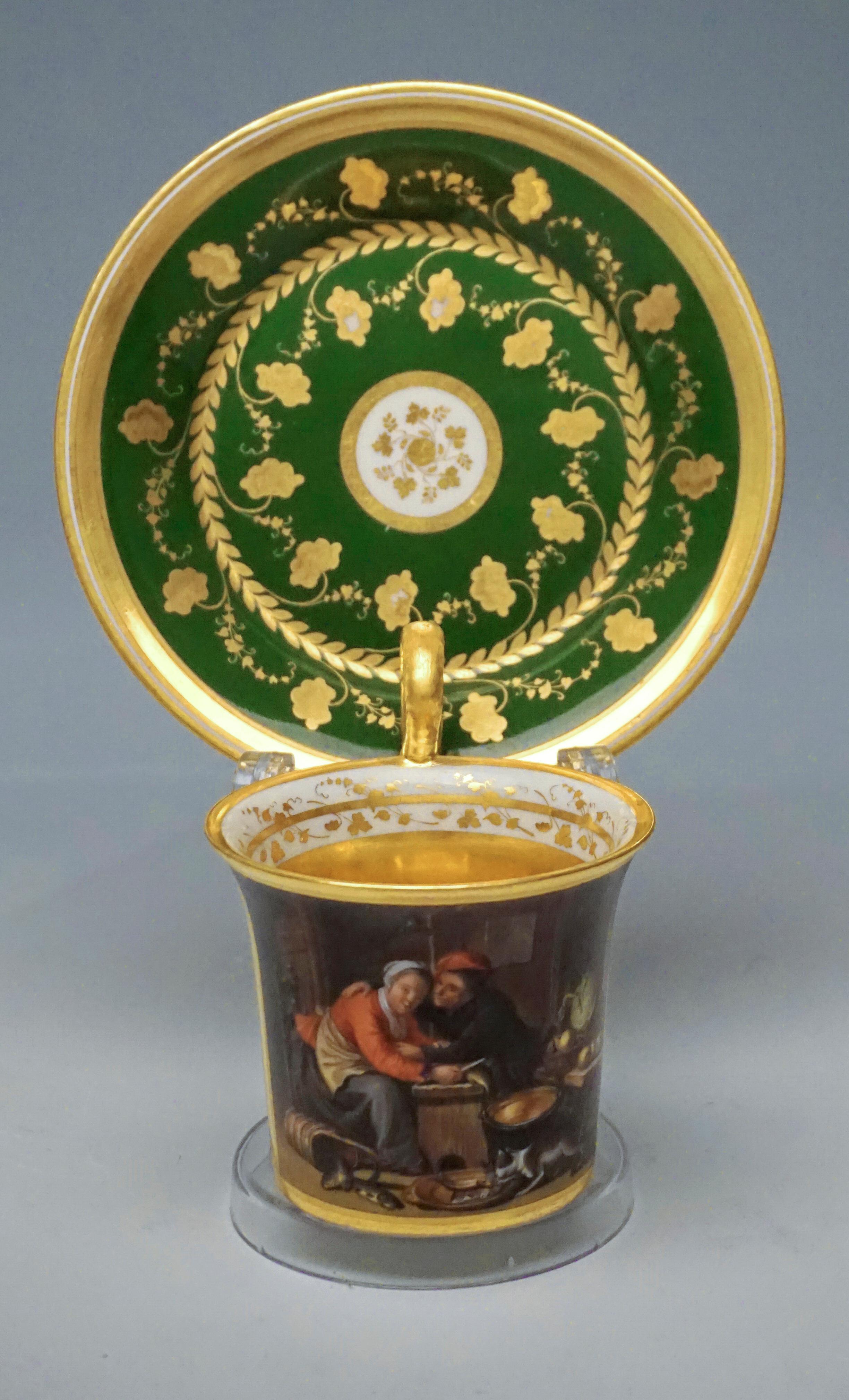 Legantly painted Imperial Viennese cup with Genre motive

Manufactory: 'Alt Wien' Old Imperial Austrian Porcelain Manufactory Vienna
Date of manufacture: 1828
Technique: white handmade porcelain, painted, glossy finish, gold