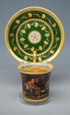 Vienna Imperial Porcelain Cup with Saucer Gold and Green Hand Painted 1827