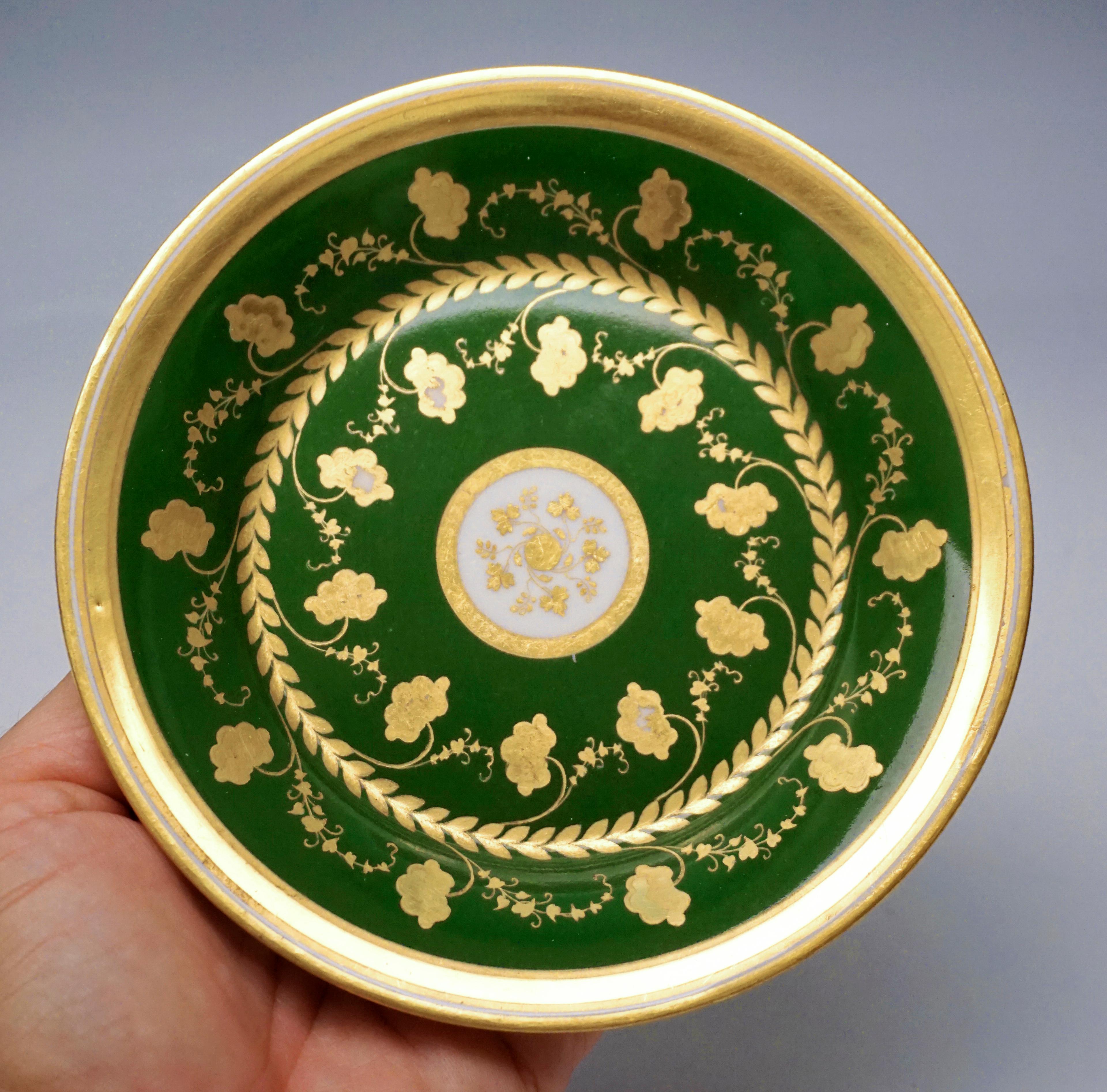 Biedermeier Vienna Imperial Porcelain Cup with Saucer Gold and Green Hand Painted 1827