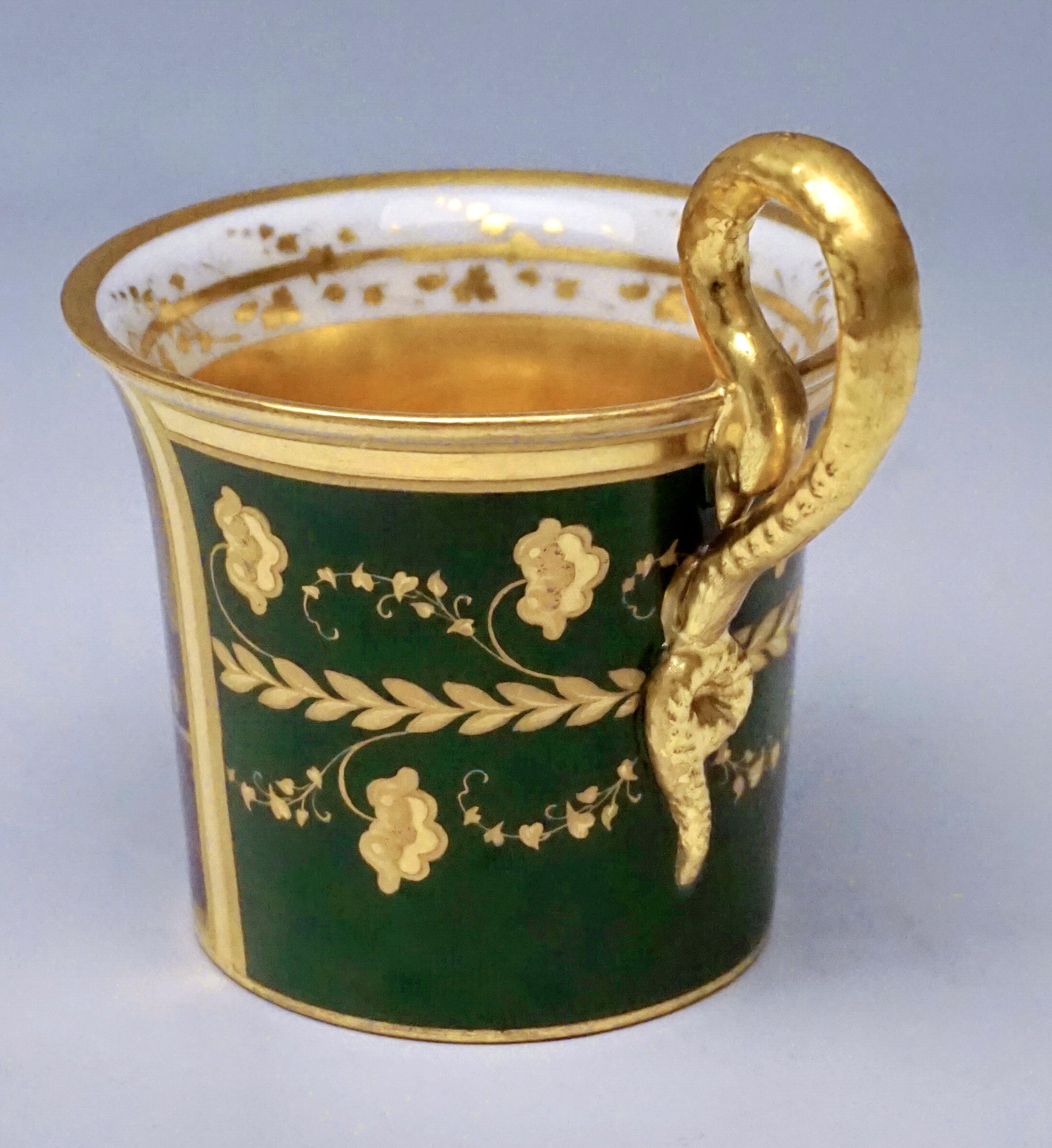 Austrian Vienna Imperial Porcelain Cup with Saucer Gold and Green Hand Painted 1827